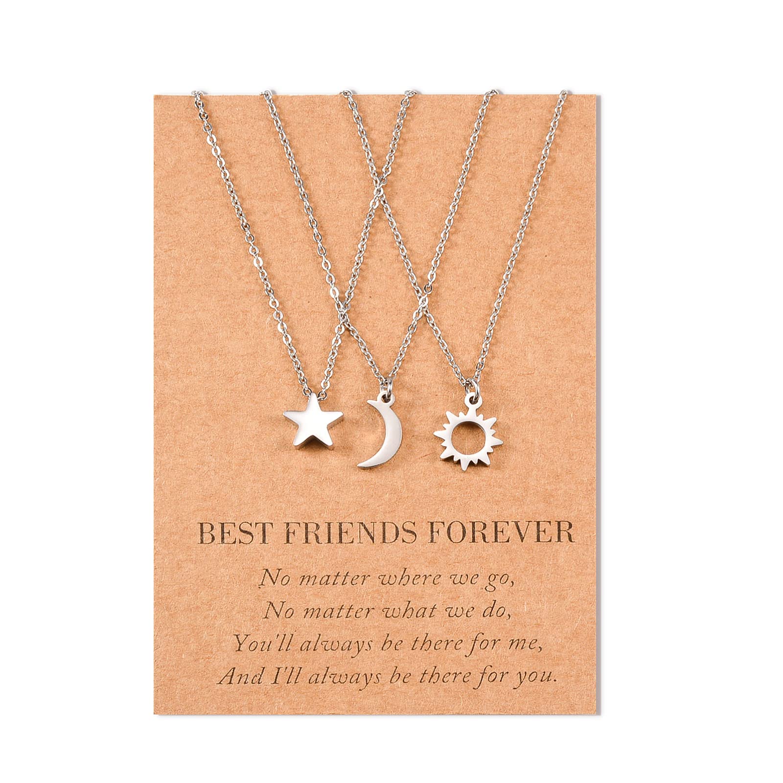 SUNSHSun and Moon Best Friend Collar 3 piezas Pareja adolescente Amistad Mejores amigos Collar Set BFF Regalos para ella