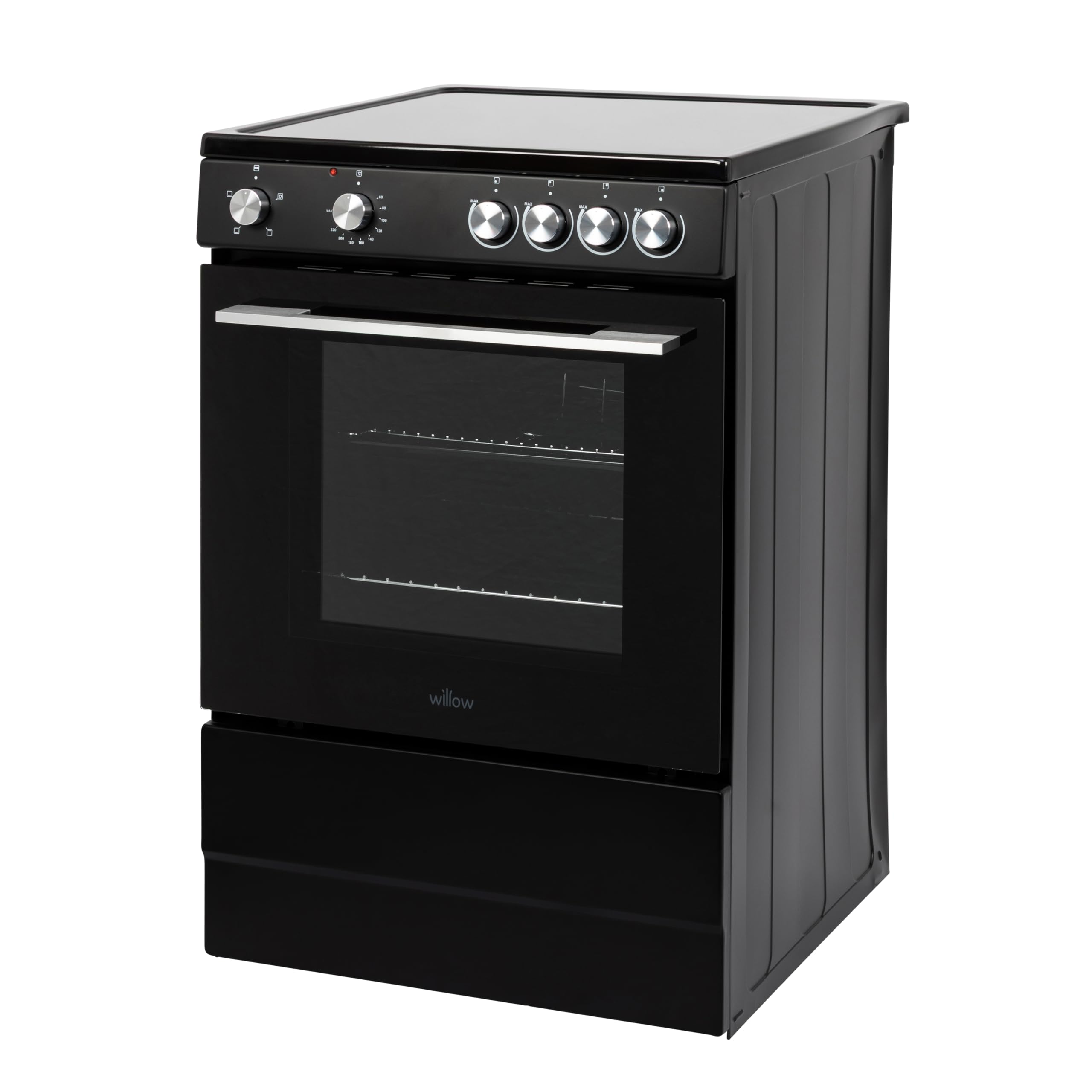 Willow W60CCBLK 68L Freestanding Electric Single Cavity Cooker with 4 Ceramic Hobs, Oven Light, Control Knobs, Easy Clean - Black — view 7