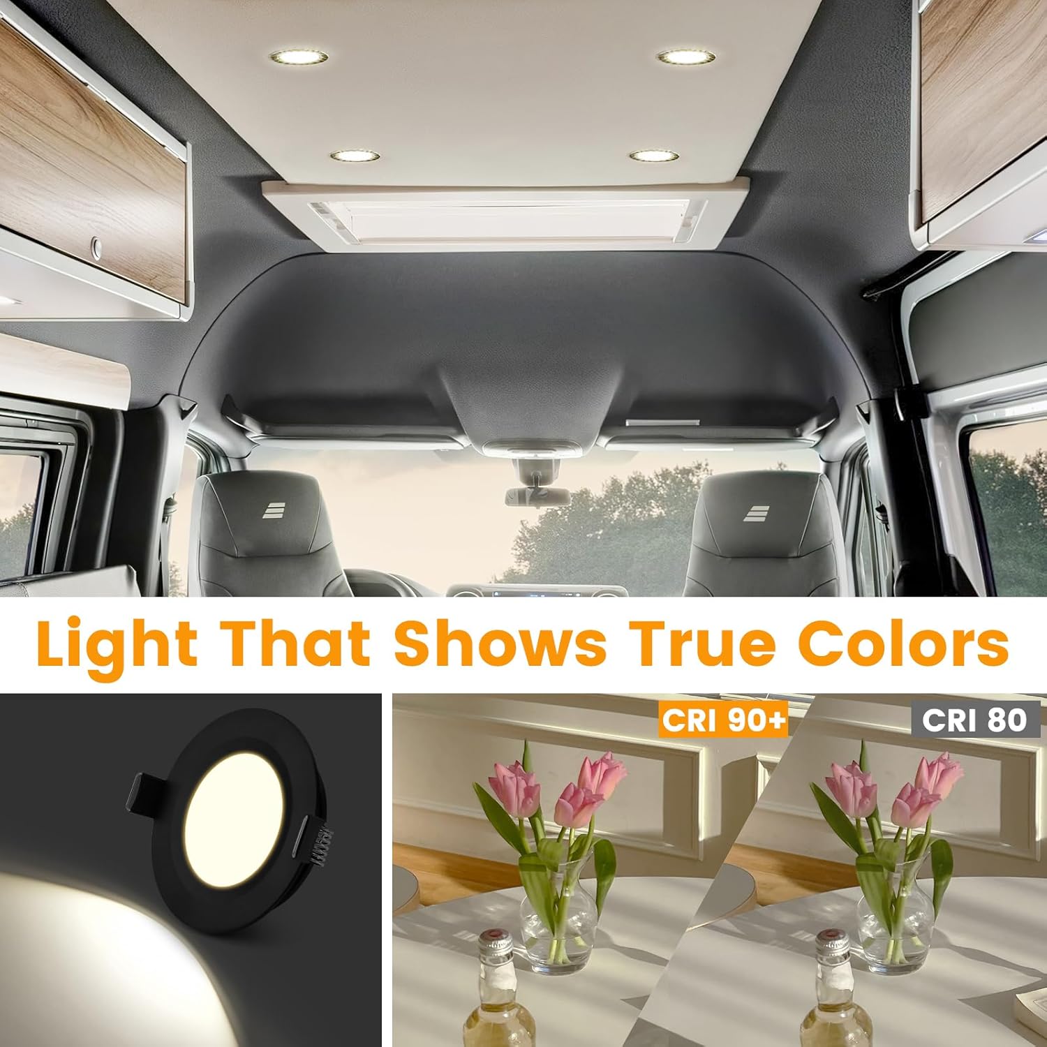 8-Pack 12V Dimmable LED Puck Lights, RV Interior Recessed Ceiling Lights for Camper Van, 2.75" Flush Mount Downlight, 215 Lumen 12 Volt LED Lights for Kitchen Cabinet, Boat, Truck