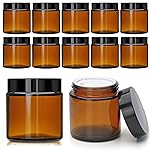4oz Glass Amber Cosmetic Jars with Black Lids,12 Pack Empty Small Glass Jars with Inner Liners, Round Sample Container for Cream,Lotion,Ointments