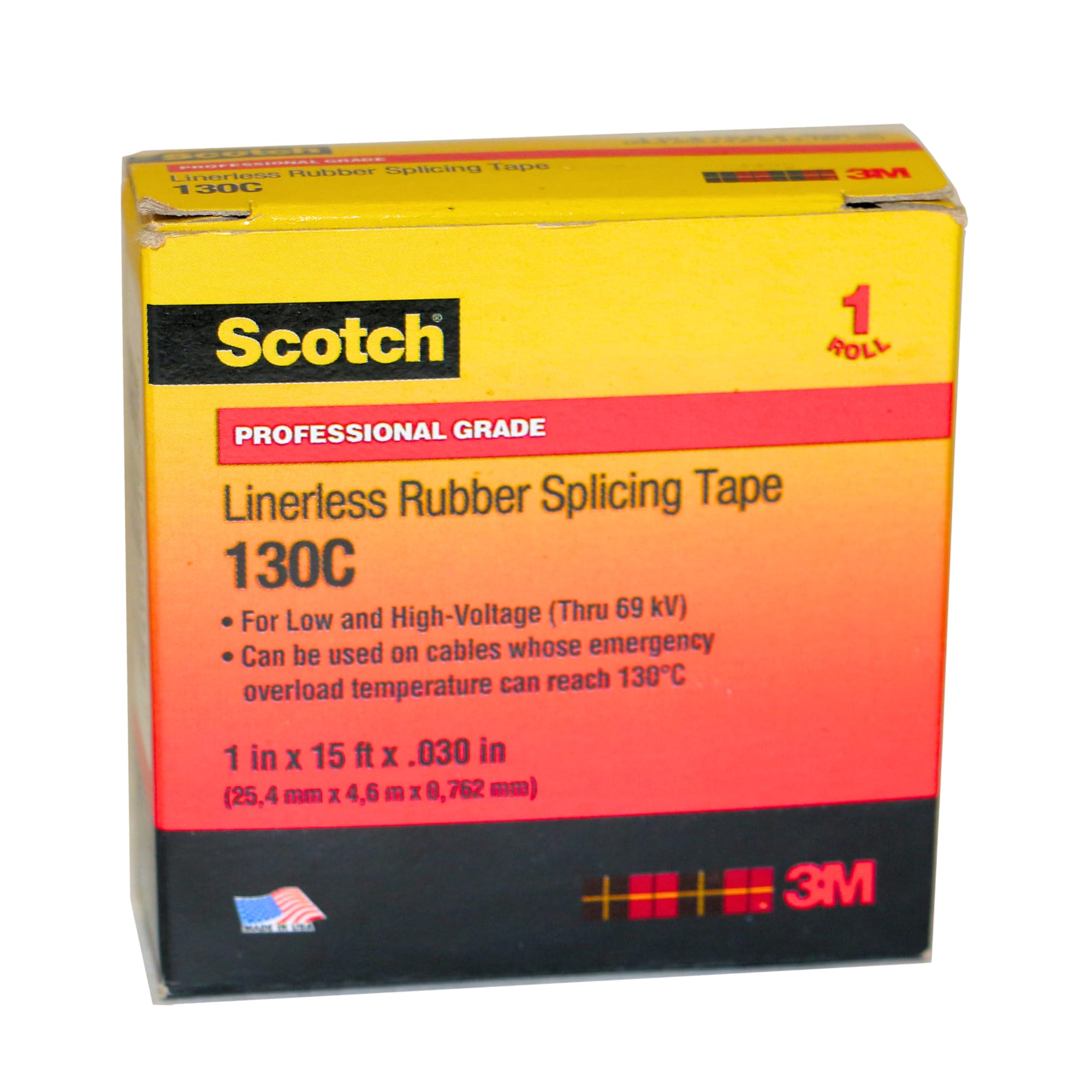 3M 130C Scotch Linerless Cinta de empalme de goma, 1 pulg. x 15 pies (negro)