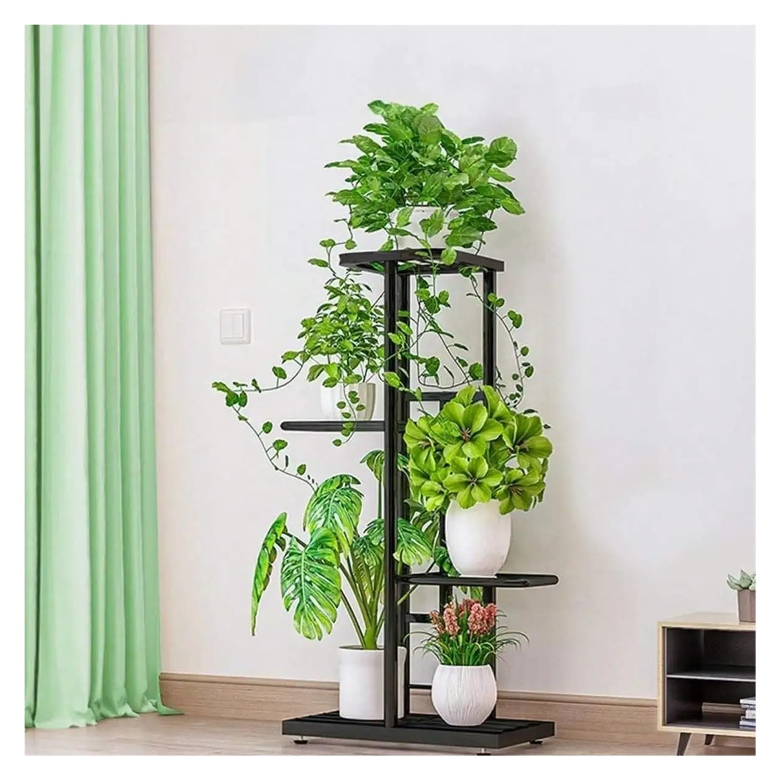 LINYpA66 Plant Stand Indoor Plant Stand Indoor Outdoor Metal 4 Tier 5 Potted Multiple Flower Pot Holder Shelf Planter Display Shelving Unit for Patio Garden(Dark Grey)