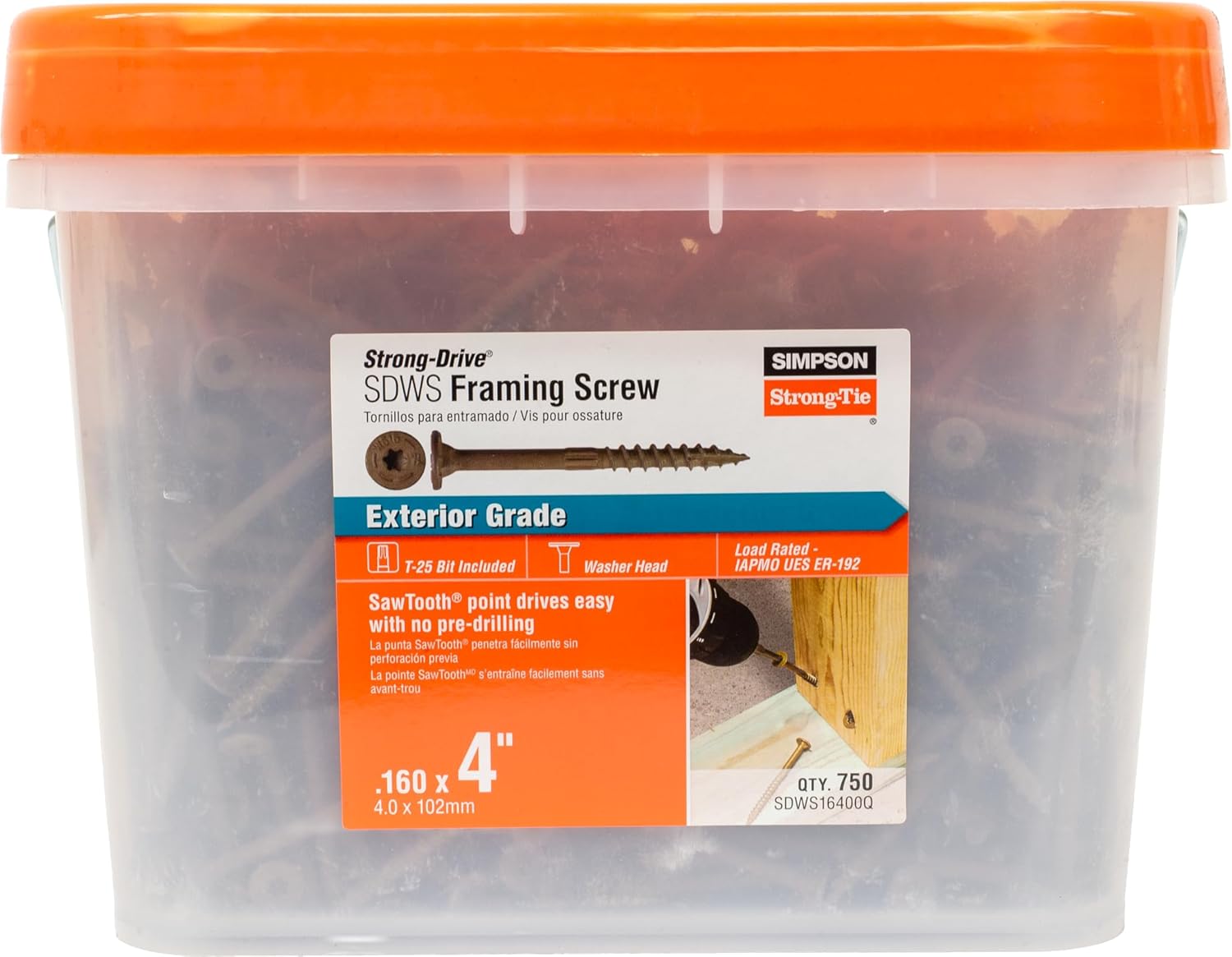 Simpson Strong-Tie SDWS16400Q Strong-Drive SDWS Framing Screws, 0.160 Inch x 4 Inch, Quik-Guard, Low Profile Head, Sawtooth Point, Tan (Pack of 750)