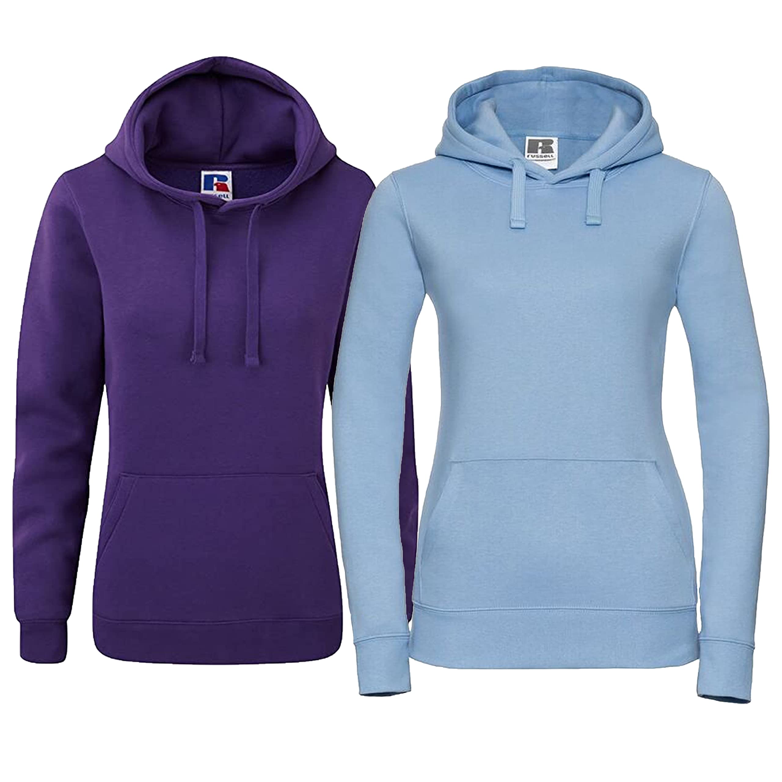 Metzuyan Ladies Adult Russel Sweatshirts Cotton Rich Long Sleeve Hooded Kangaroo Pocket Purple Sky Blue M