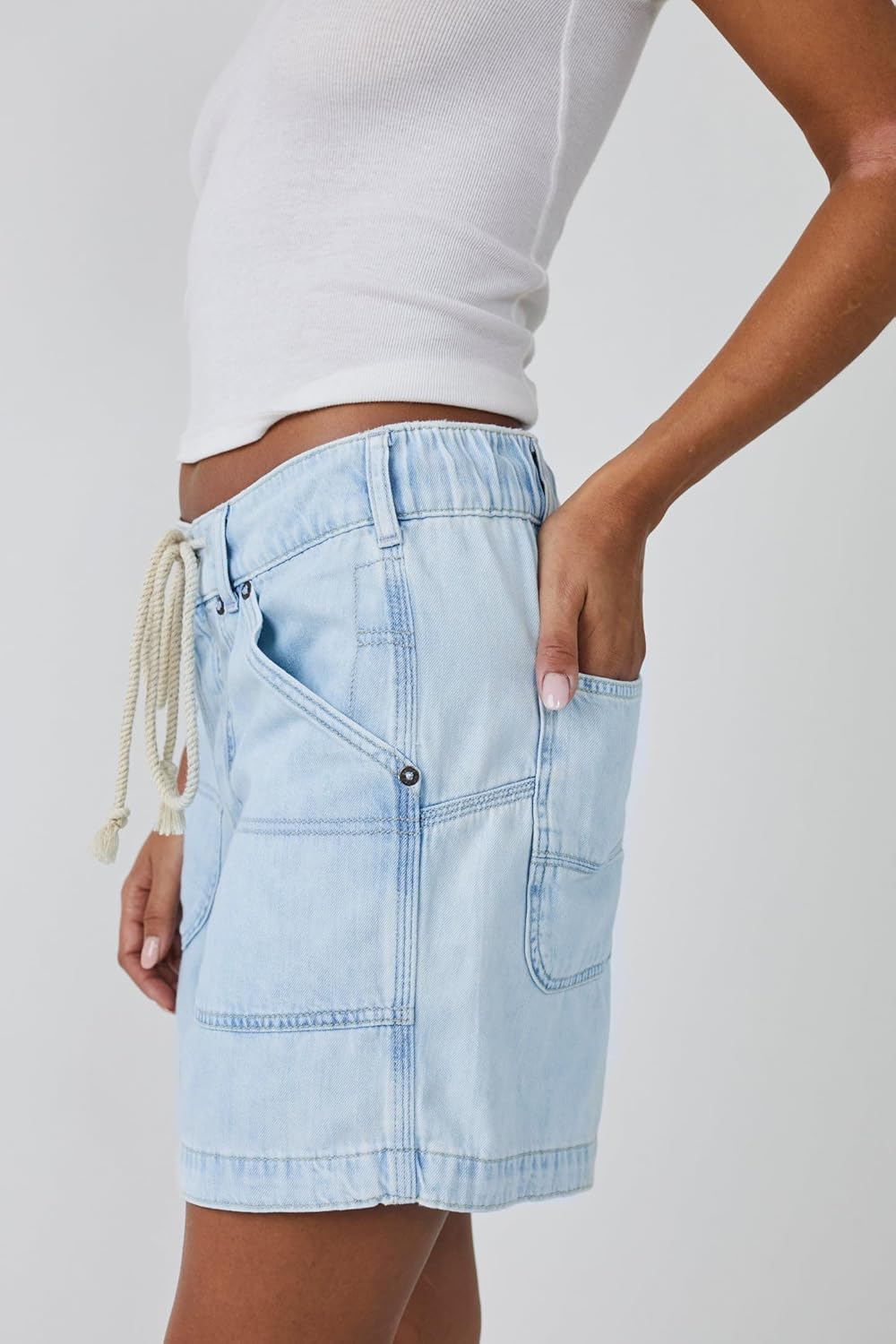 LifeShe Women's Summer Denim Shorts Casual Elastic Waist Jean Shorts with Drawstring - Image 3