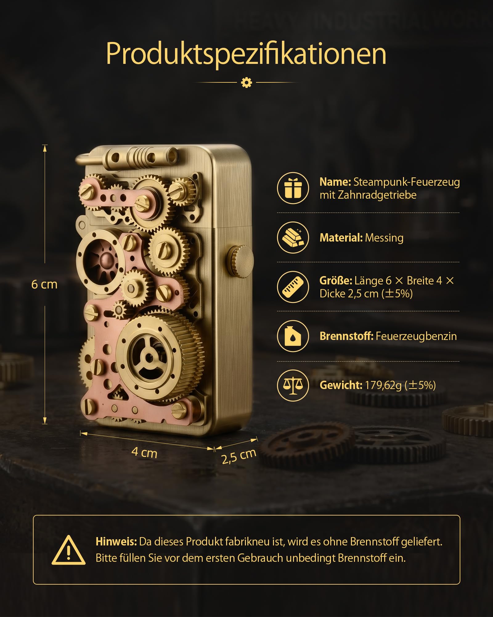 Einzigartiges Retro Soft-Flame Kupfer Mechanisches Kerosin Feuerzeug Automatische Zündung Nachfüllbar Steampunk Schaltgestänge Sicherheitsschloss Luxus Komplex Sammlerstück Geschenk für Freund Thorens | Einzigartige automatische Zündung, nachfüllbares Ste