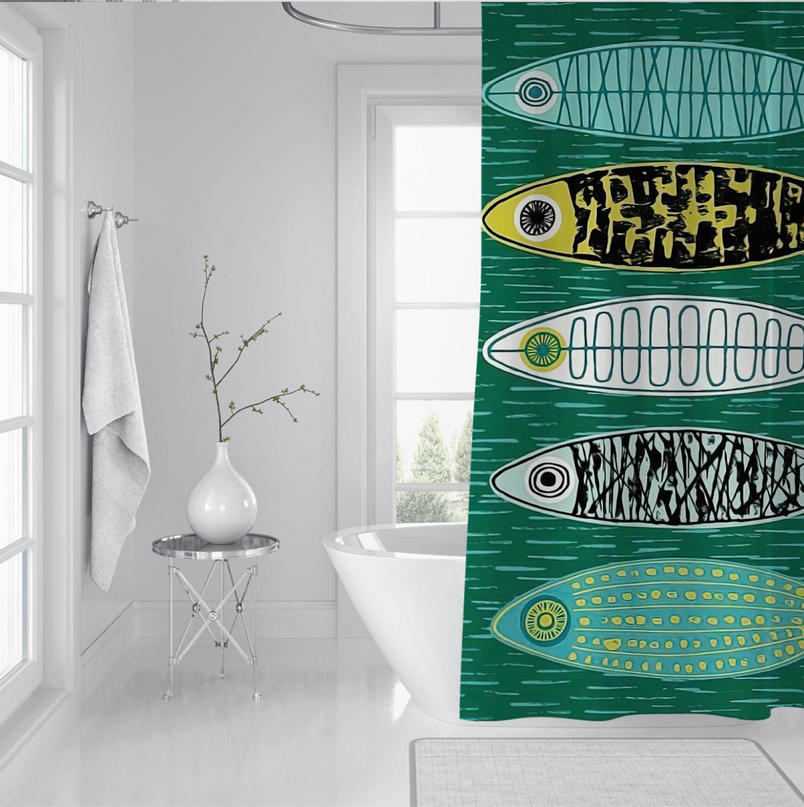 Tende da doccia extra lunga divertente animale bambino bagno decor 5 pesce verde impermeabile tessuto doccia Tende morbido hotel design di qualità 200x200cm