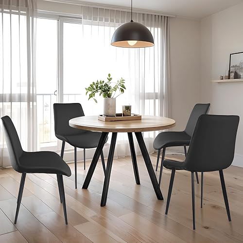 Vista 48 de Sillas de comedor, modernas sillas de comedor de piel sintética con patas de metal resistentes, asiento tapizado, sillas laterales decorativas