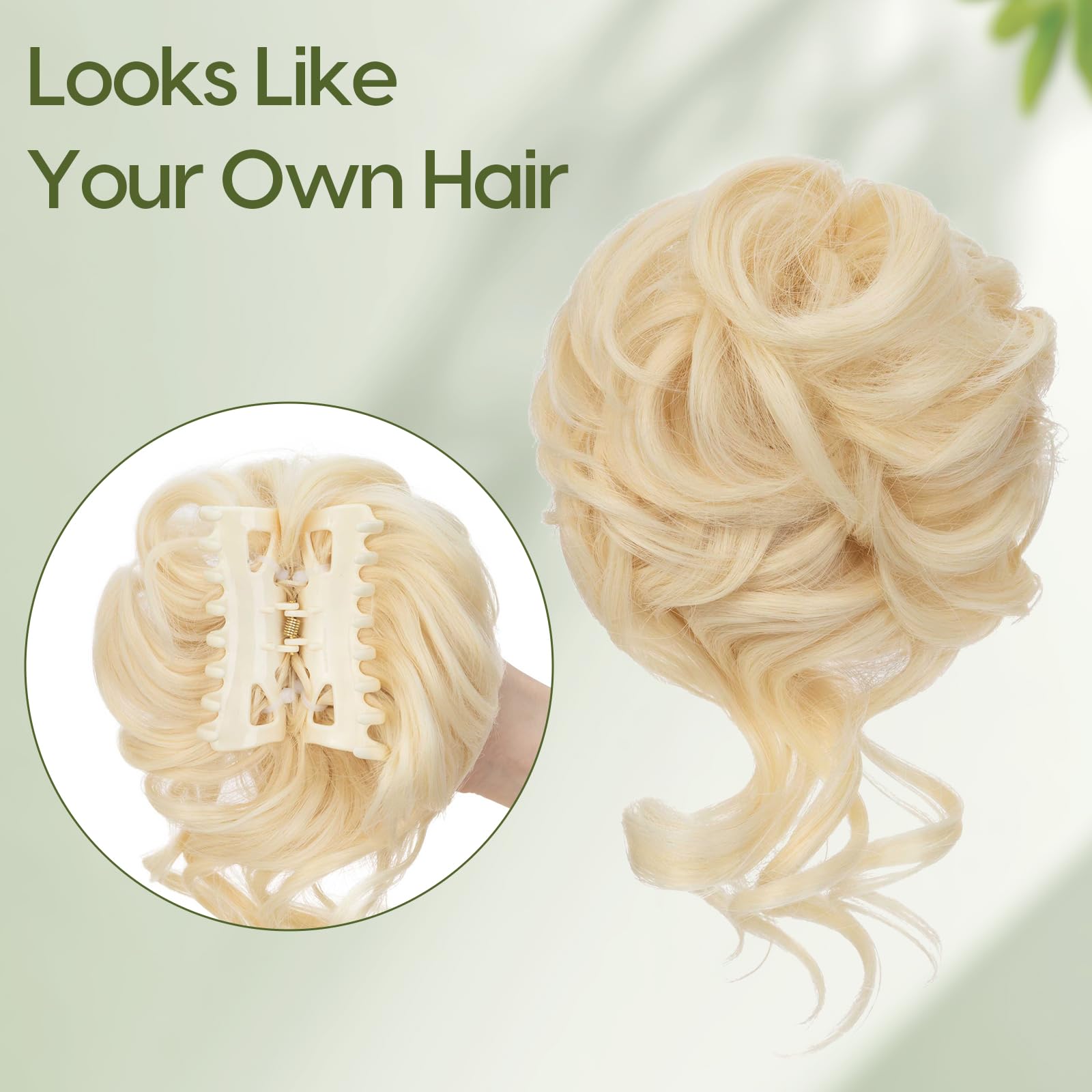 Benehair Messy Bun Hair Piece Wavy Curly Claw Clip Hair Bun Extensions Synthetic Hair Bun Donut Accessories Scrunchies Blonde Hair Pieces for Women(Blonde - Image 2