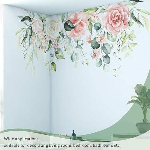 Miniatura 4 de Calcomanías de pared de flores y hojas para despegar y pegar, calcomanías grandes de vinilo floral para colgar, vid extraíble, decoración del hogar,