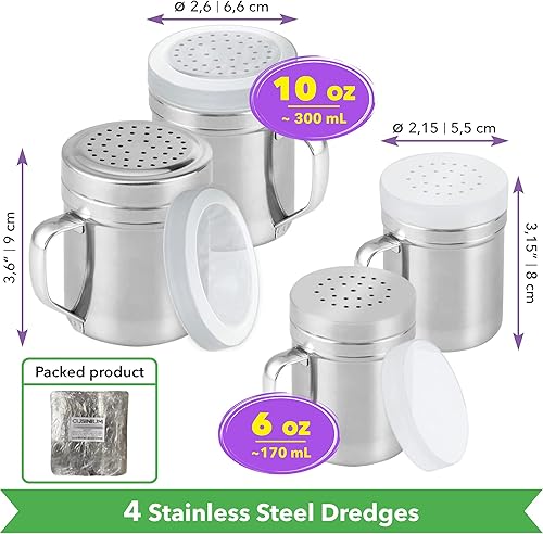 Miniatura 2 de [Paquete de 2] Coctelera de sal y pimienta de metal de 6 onzas + [2 paquetes] de 10 onzas, con agujeros medianos, asas y tapa de plástico