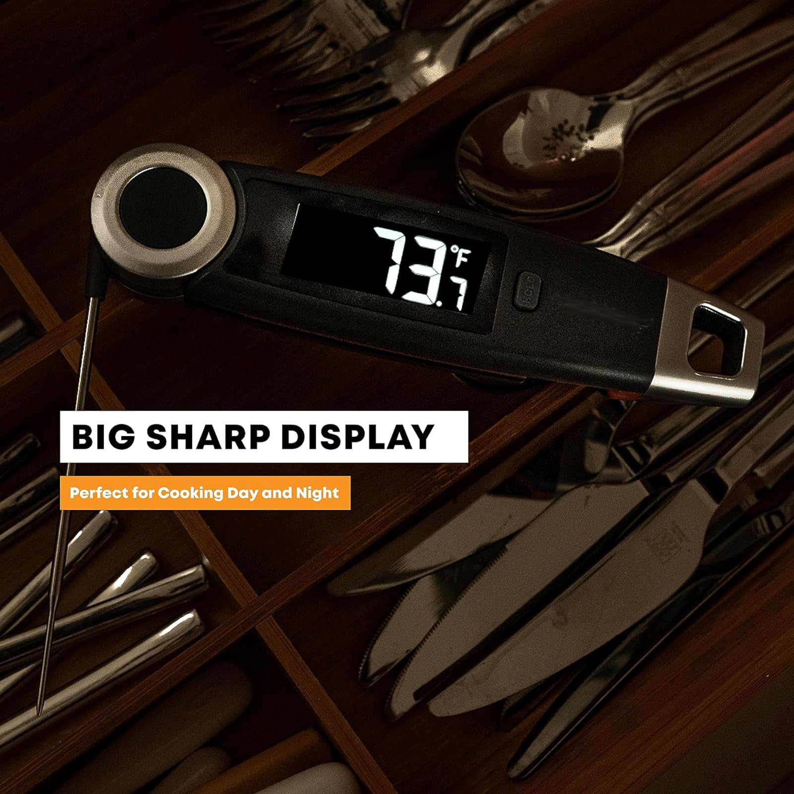 KRILLIQ Termómetro LCD de Lectura instantánea con sonda Plegable, termómetro para Barbacoa, sonda Digital para Alimentos para cocinar y Asar/Horno