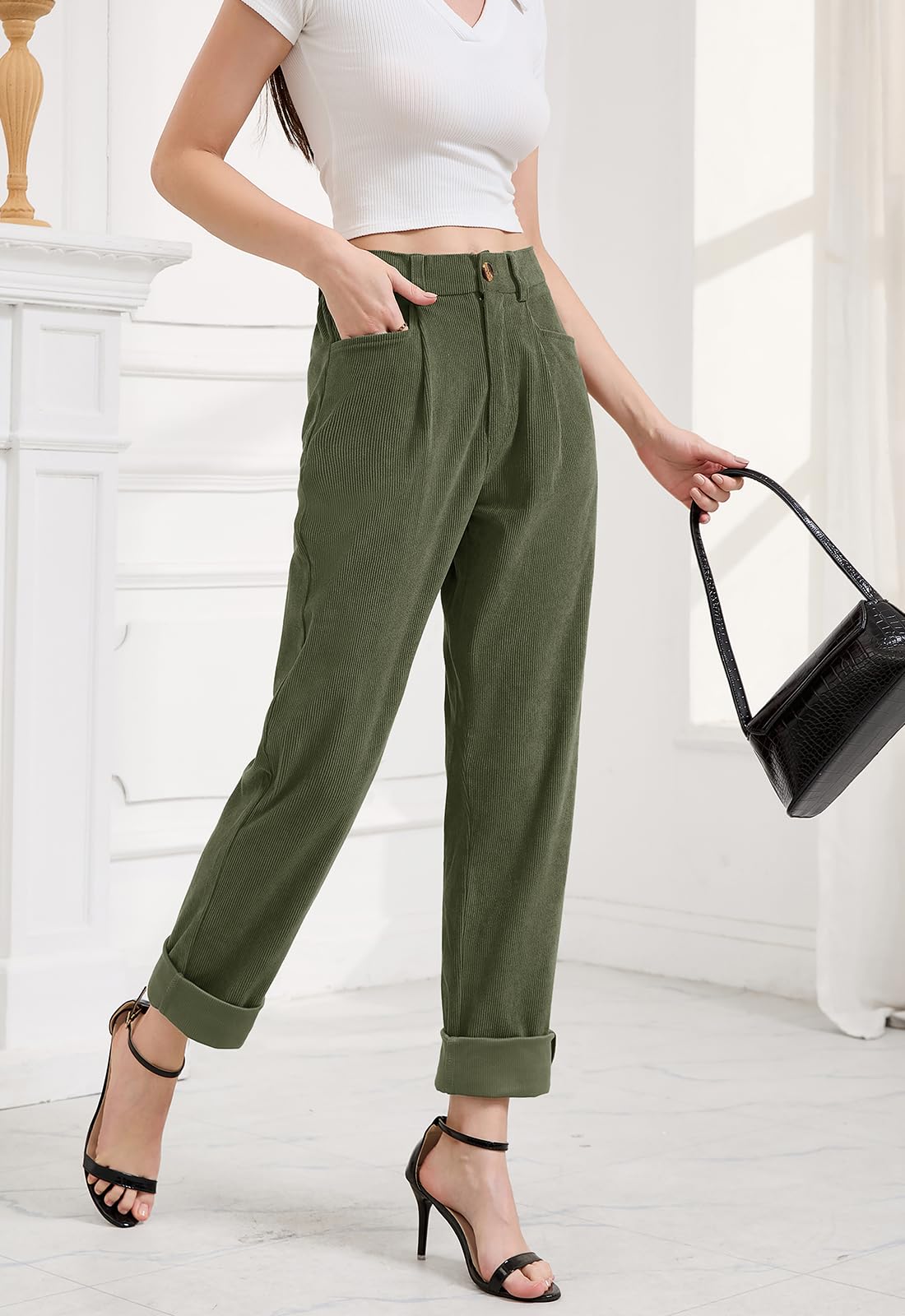 Alaster Queen Pantaloni da donna in velluto a coste, elasticizzati, casual, da donna