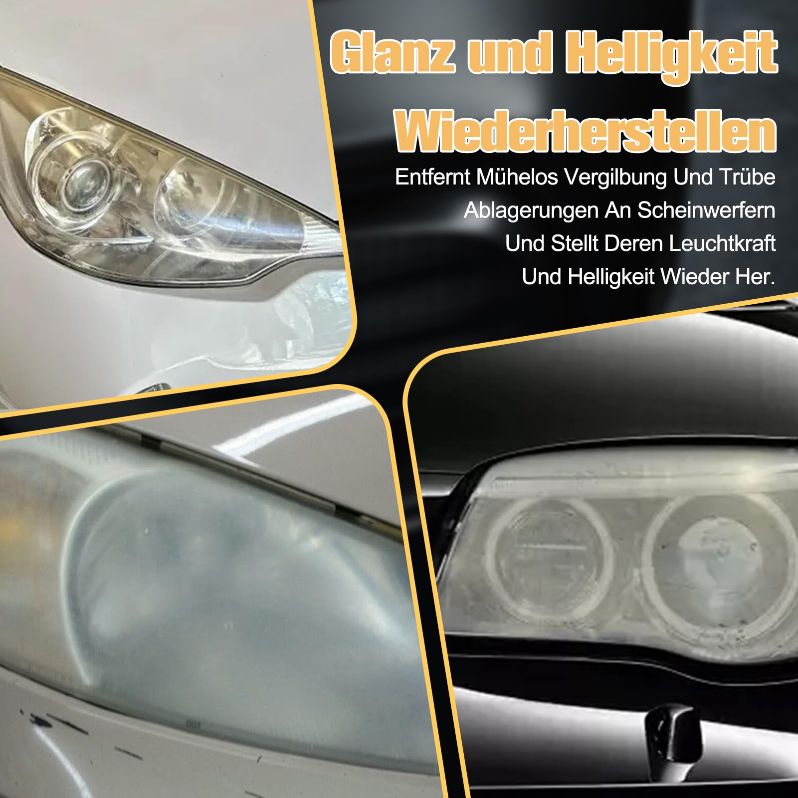 120ml Scheinwerfer Aufbereitung Spray Set, Car Headlight Cleaner, Headlight Restoration Polish Kit, Restores Clarity & Shine, für Reinigt Poliert Vermattete Vergilbte