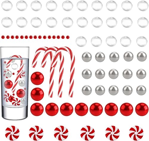 54 piezas de relleno de jarrón de Navidad, cuentas de relleno de jarrón de Navidad, relleno de jarrón flotante, bastón de caramelo de Navidad,
