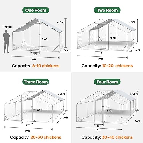 Miniatura 2 de Gallinero grande de metal para patio, gallinero de 20 x 10 x 6.56 pies con cubierta para galinas, jaula de pollo resistente, puerta con cerradura
