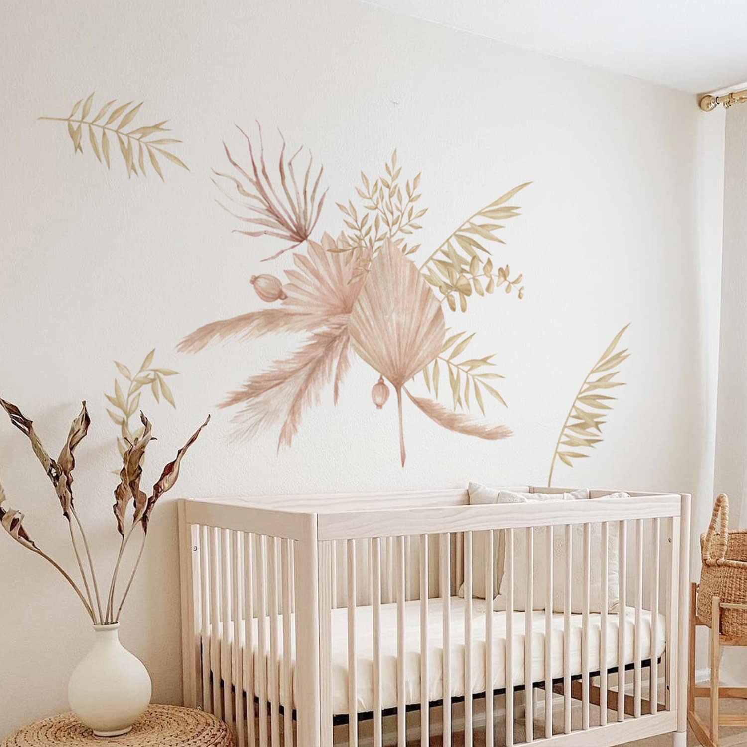 Adesivi Murali Foglie Di Palma E Crisantemi - Decorazione Boho Per Camera Bambini, 39 Pezzi - Foto 10