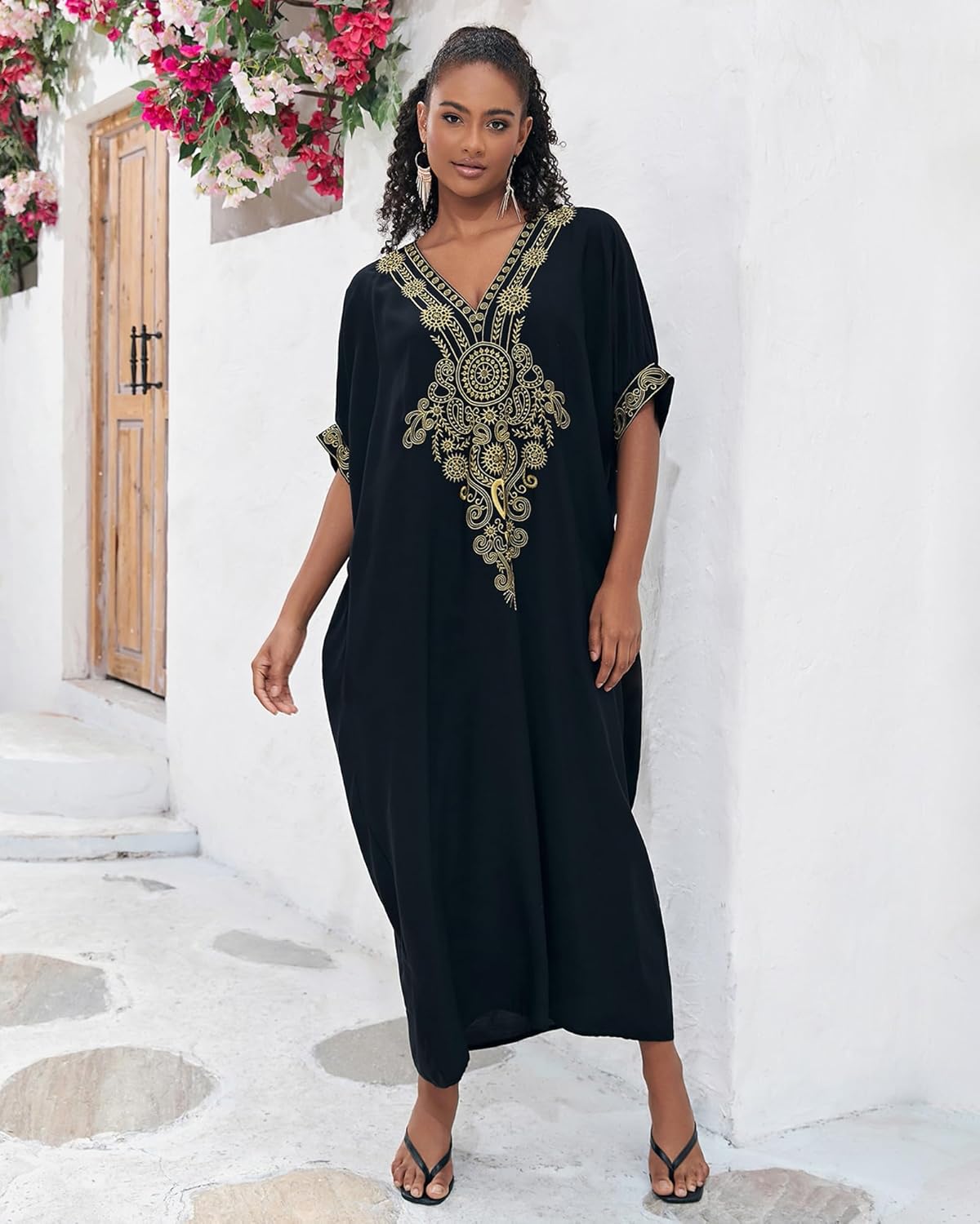 EDOLYNSA Moroccan Kaftan Dresses for Women Plus Size Caftans Loungewear Embroidered Beach Kaftan Cover up moomoo House Dress - Image 8