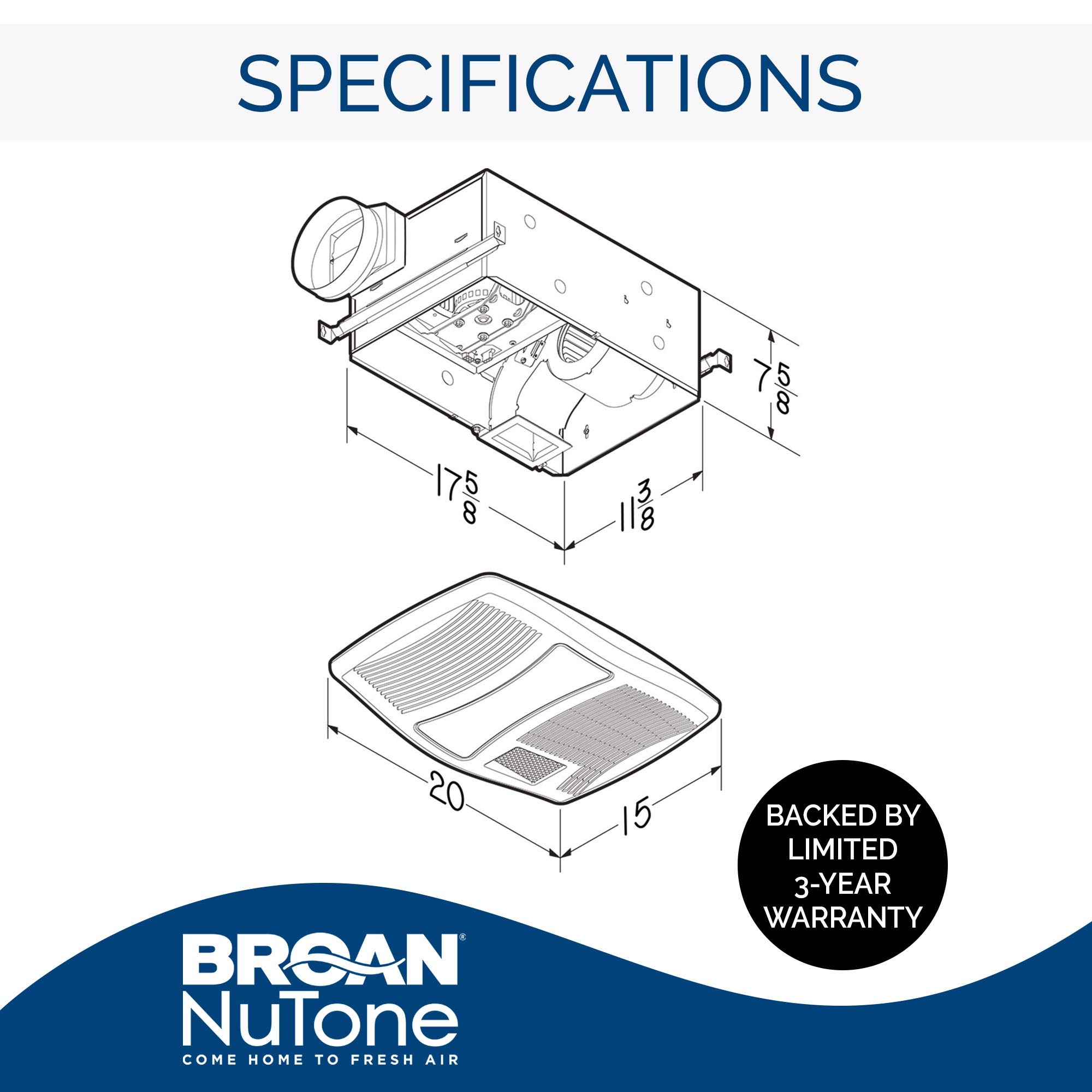 Broan QTXN110HL Ultra Silent Heater Combination Ventilation Fan with Light  in 6 Round Ducting (110 CFM) : Amazon.ca: Tools u0026 Home Improvement