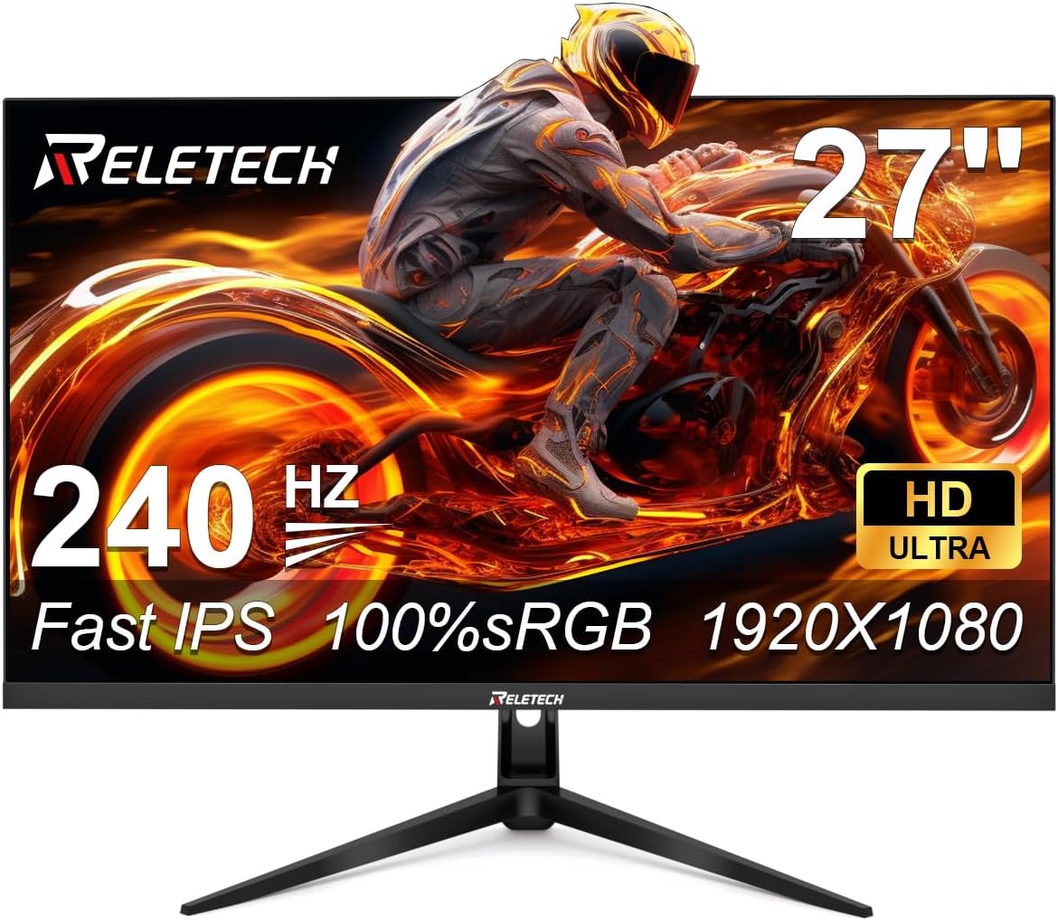 27 Inch Gaming Monitor, FHD(1920x1080), 240Hz Refresh Rate, Fast IPS Panel, 1ms Response Time, FreeSync & G-Sync Compatible, 100% sRGB, HDMI & DP Ports VESA Mount (R27 Fury)
