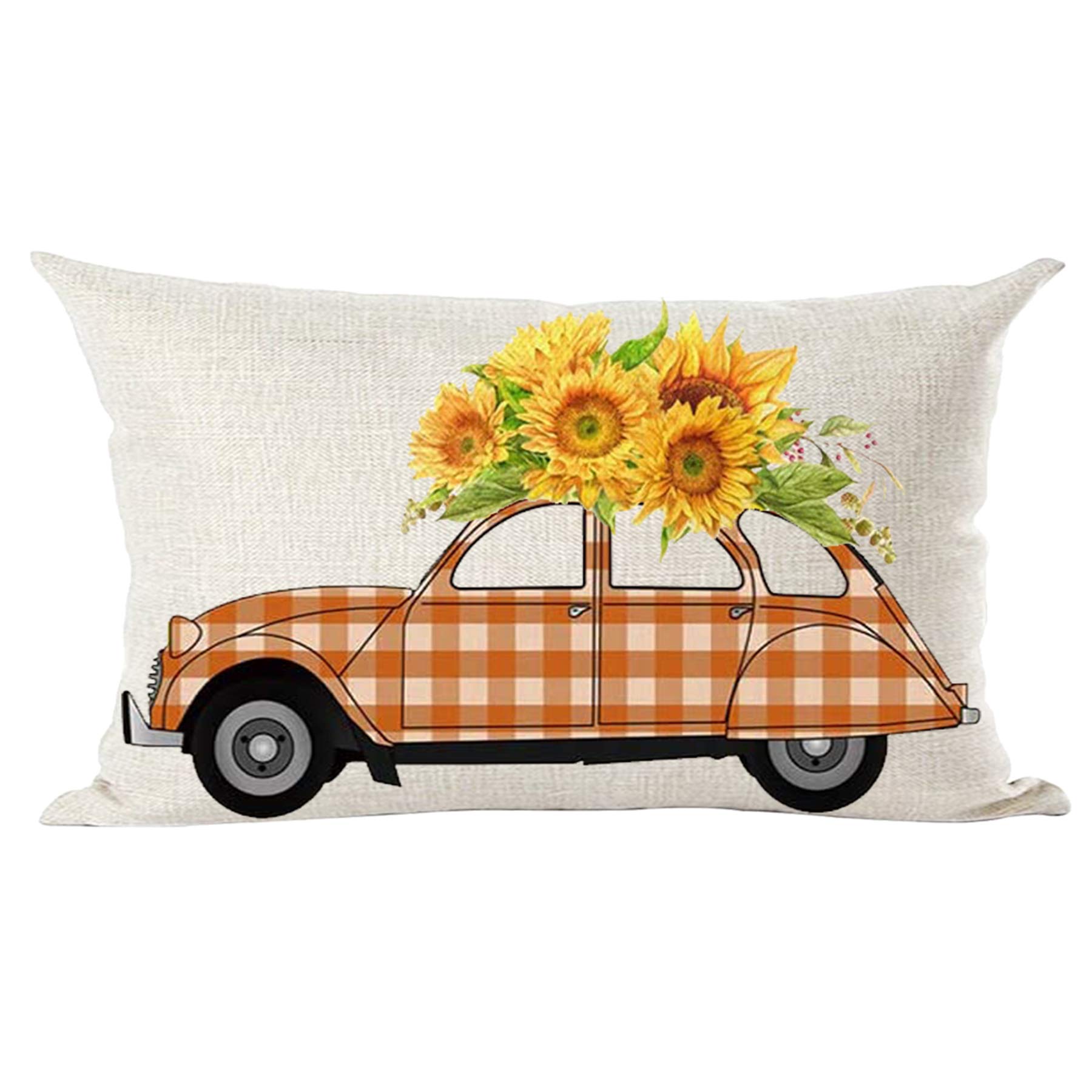 Ramirar Ink Painting Watercolor Yellow Sunflowers Orange Pickup Truck Summer Decorative Lumbar Throw Pillow Cover Case Home Living Room Bed Sofa Car Cotton Linen Rectangular 12 x 20 Inches-image-15