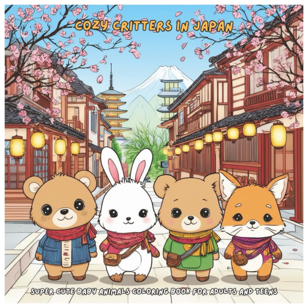 Cozy Critters in Japan: Super Cute Baby Animals Coloring Book for Adults & Teens
