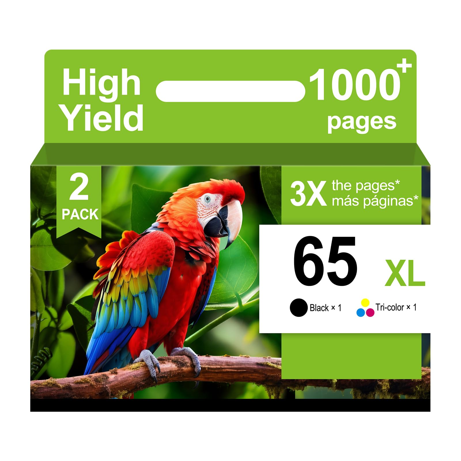 NineLeaf 65XL Black and Color Combo Pack Compatible for HP 65 XL Ink Cartridge N9K04AN DeskJet 3755 3720 3722 3723 3730 3732 3752 3758 All-in-one Printer (1 Black 1 Tri-Color,2 Pack)