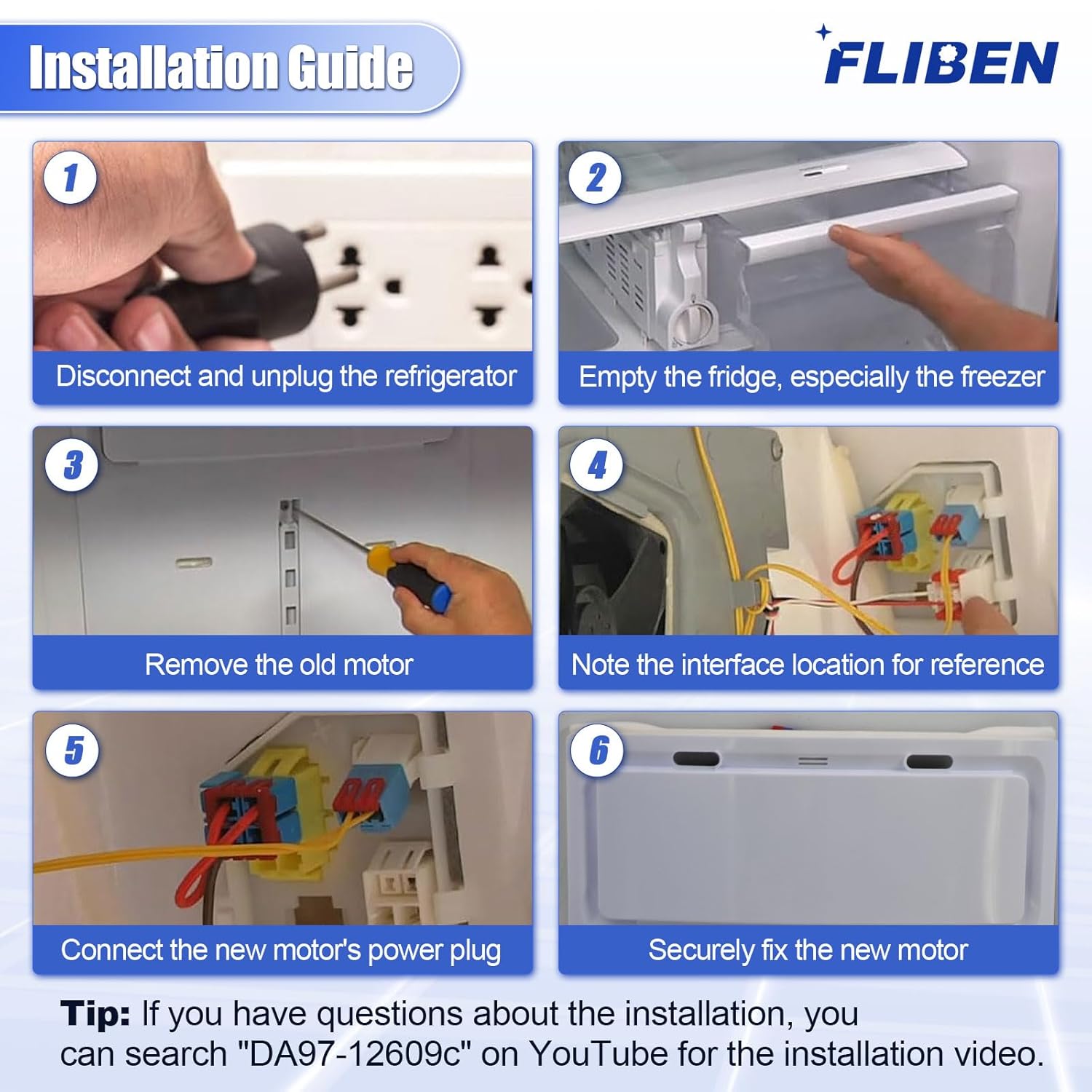 DA97-12609C Refrigerator Evaporator Cover Replacement for Samsung Refrigerator Evaporator Fan Motor, Upgraded DA97-12609A Assembly,Replace RF263BEAESR RF260BEAESR