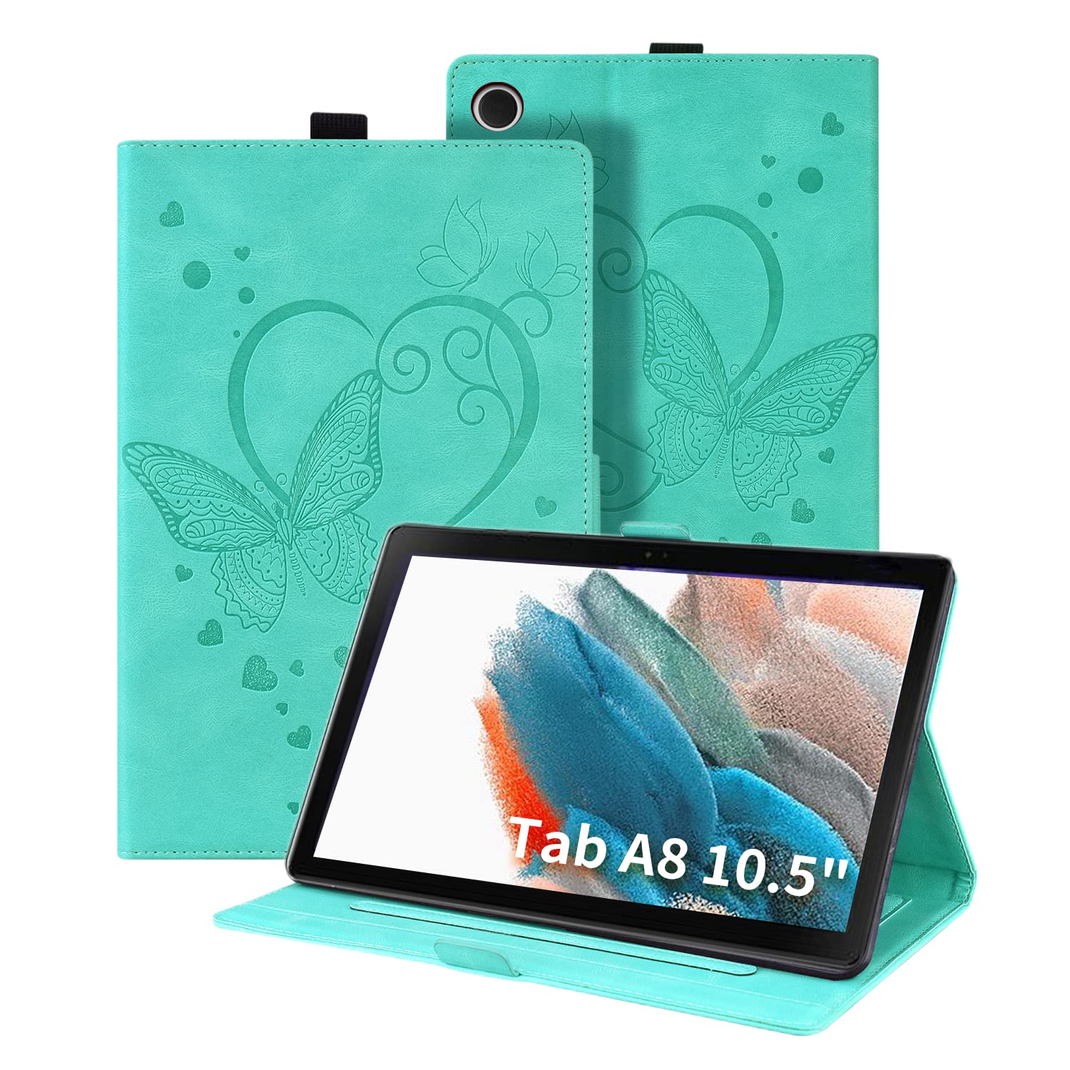 Auslbin Hülle für Samsung Galaxy Tab A8 10.5 Zoll 2021/2022 Schmetterling PU Leder Auto Schlaf/Aufwach Case mit Stand Schutzhülle für Samsung Galaxy Tab A8 10.5" SM-X200/SM-X205/SM-X207,Grün
