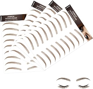 4 Sheets Eyebrow Tattoos Stickers, Waterproof Eyebrow Sticker, Portable Eyebrow Tattoo Sticker, 4D Hair-Like Eyebrow Stickers, Eyebrow Grooming Shaping Stickers, Natural Fake Eyebrow Sticker (Brown)