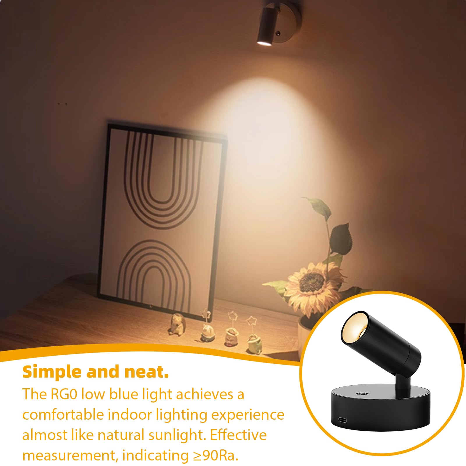 Foco LED con mando a distancia, lámpara de pared recargable USB, 3 temperaturas de color, regulable, inalámbrica, temporización, para plantas artísticas