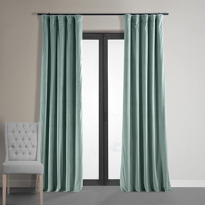 HPD Half Price Drapes Signature Velvet Thermal Blackout Curtains for Living Room 120 Inch Long (1 Panel) Rod Pocket Insulated Blackout Curtains for Bedroom Window Curtains, 50W x 120L, Skylark Blue