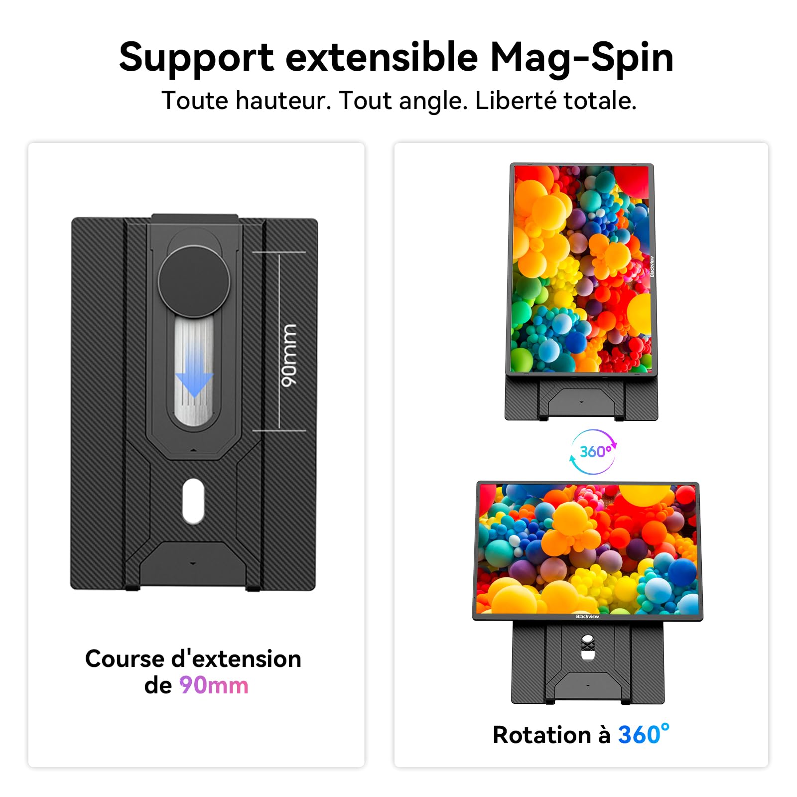Blackview Écran Portable 16.1 Pouces FHD 1200P Ultra-Fin, Base magnétique pivotante à 360°, pour Ordinateur Portable, idéal Voyage et Bureau, Plug and Play - Compatible Windows, Mac, PC, PS5