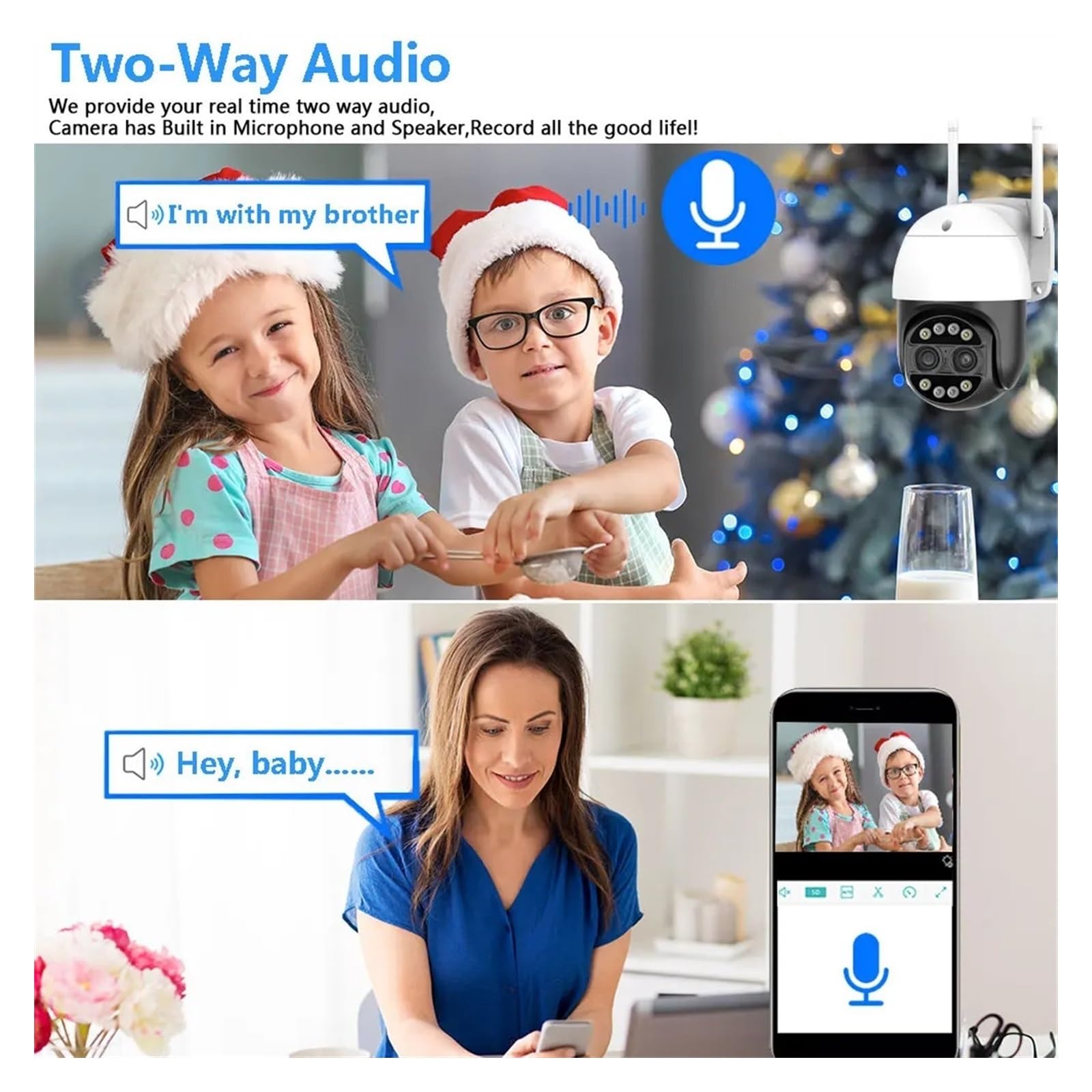 Telecamere di sicurezza, Telecamera IP di sicurezza CCTV con doppia lente da 8 MP 4K PTZ, zoom 8X, telecamera di sorveglianza a colori con visione notturna e monitoraggio automatico(8MP Add 64G Card)