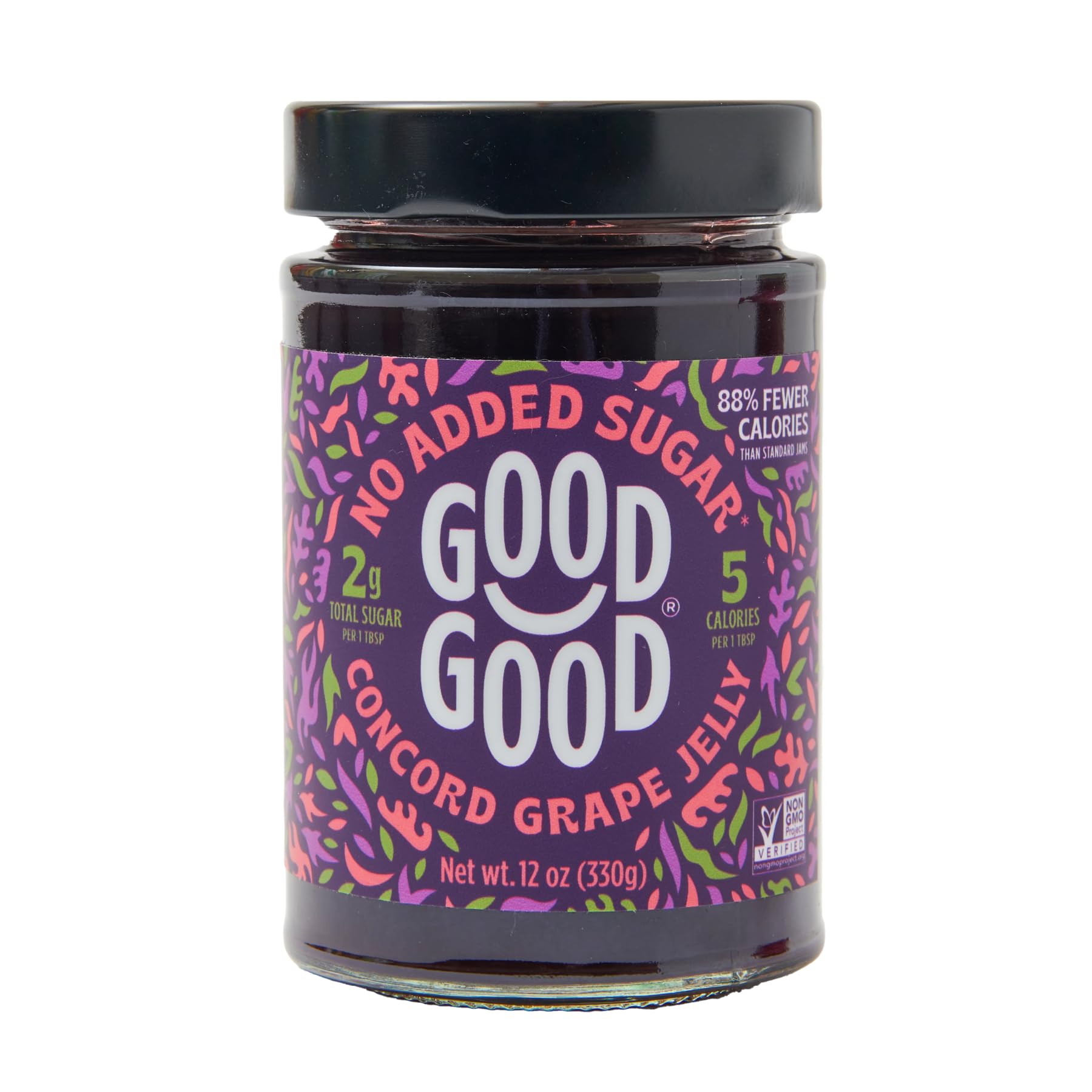 GOOD GOOD Concord Grape Jam - No Added Sugar - Low Calorie - Gluten Free and Vegan - Diabetic and Keto Friendly - 12oz / 330g (Pack of 1)