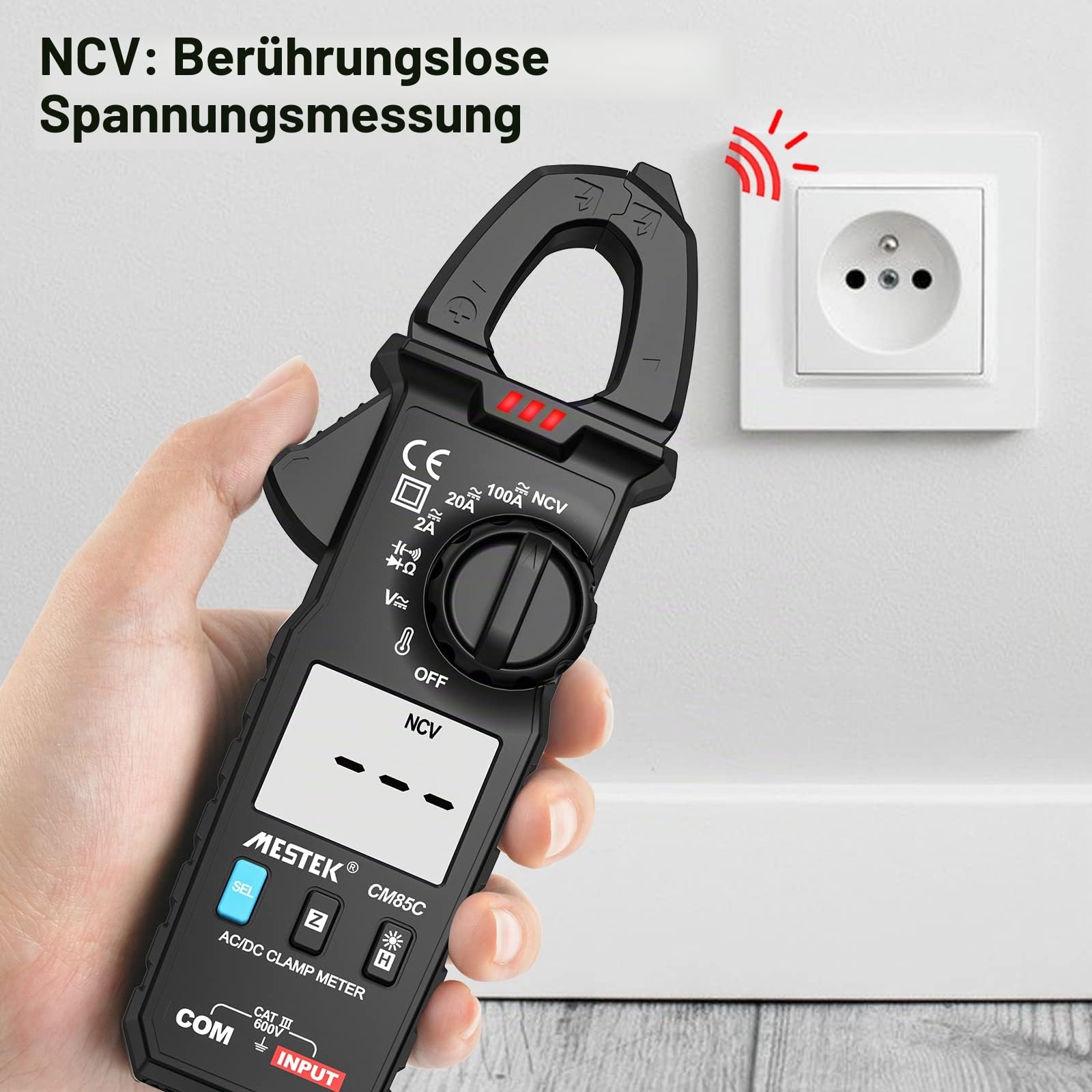 Stromzange Digital Zangenmultimeter MESTEK AC DC Clamp Multimeter Strommessgerät True-RMS 600V 100A Auto-Ranging Amperemeter Strom Spannung Tester Temperatur Widerständ Kapazität Dioden Durchgang NCV