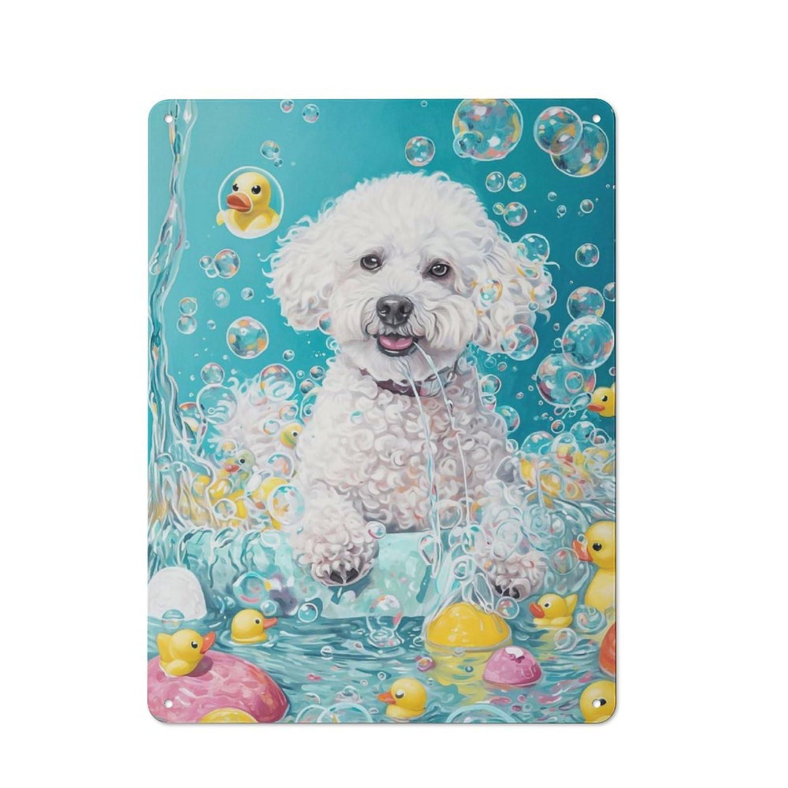 Junmoney Bichon Frise Dog Vintage Printed Metal Sign 40X30cm For Bar Or Restaurant, For Restaurant Interior Fans