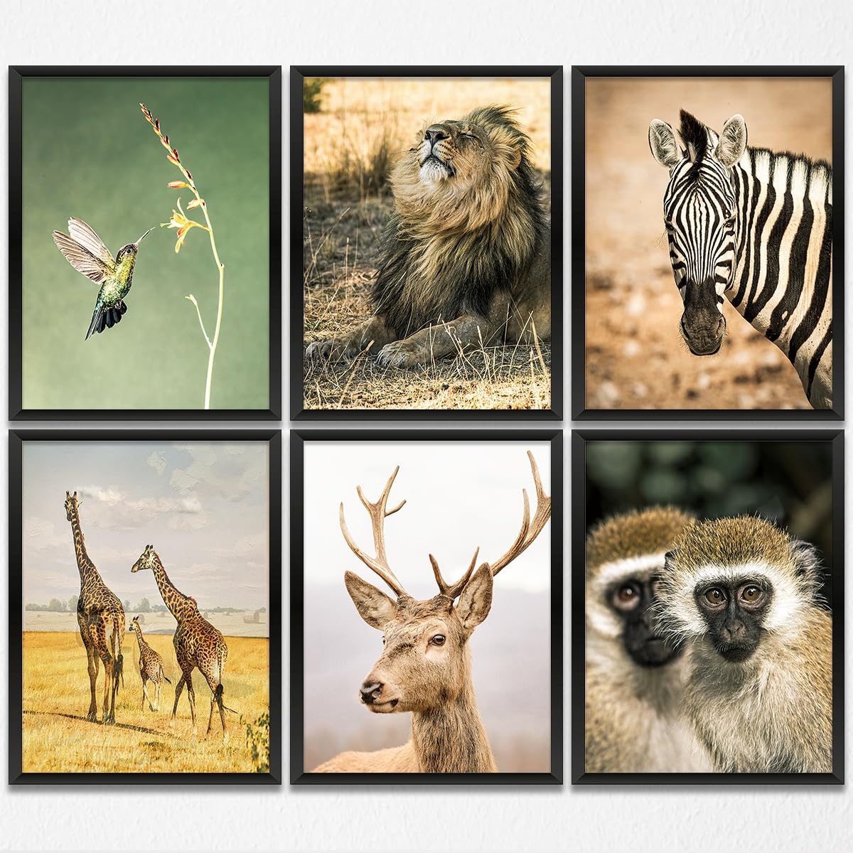 6PCS Boho Tiger Giraffe Deer Zebra Monkey Animal Lover Gift Home Farmhouse Decor Wall Art Cute Prints Poster Photography for Bedroom Office Nursery Boys Girls Room Wall Decor (8x10 inch，Unframed)