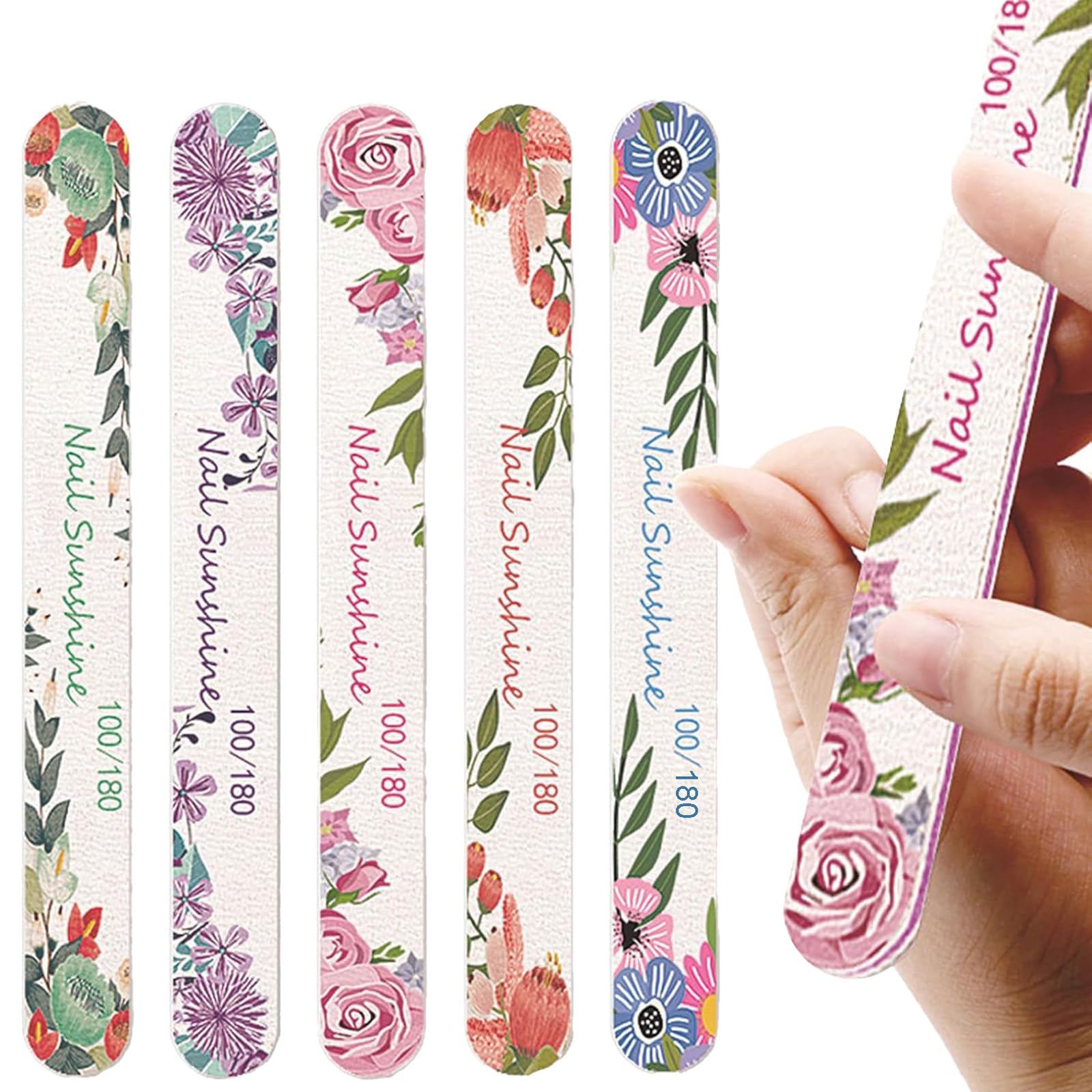 6 Pcs Nail File and Buffer Set - Professional 100/180 Grit Emery Boards & Shine Buffing Block for Women - Manicure Tools Gift Kit