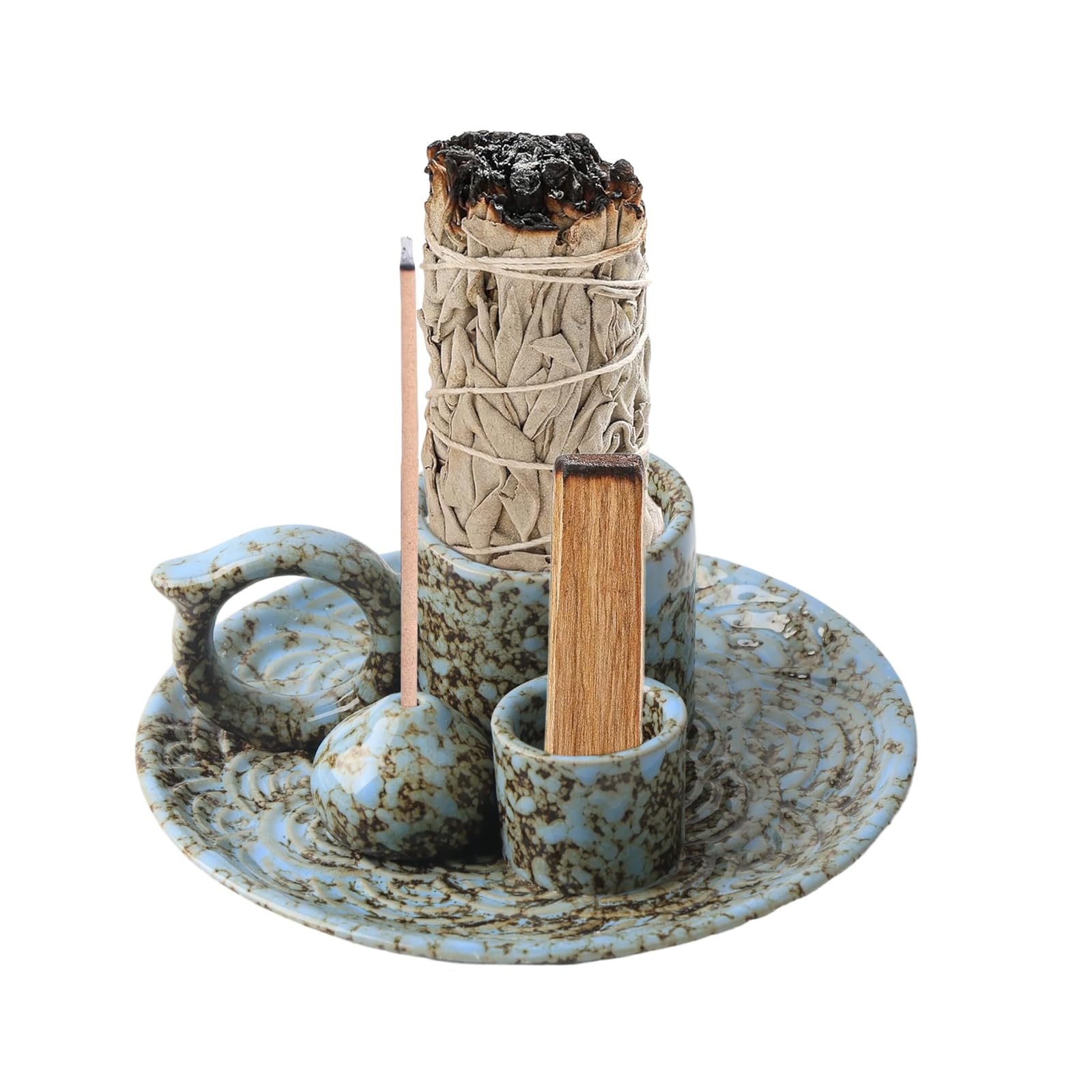 4 w 1 ceramikowe uchwyty na kadzidła Wielofunkcyjna taca na kadzidła z uchwytem do medytacji, relaksacja domowa, spalanie kadzidła, świeczki, żarówki, kadzidło stożkowe, kadzidło Palo Santo