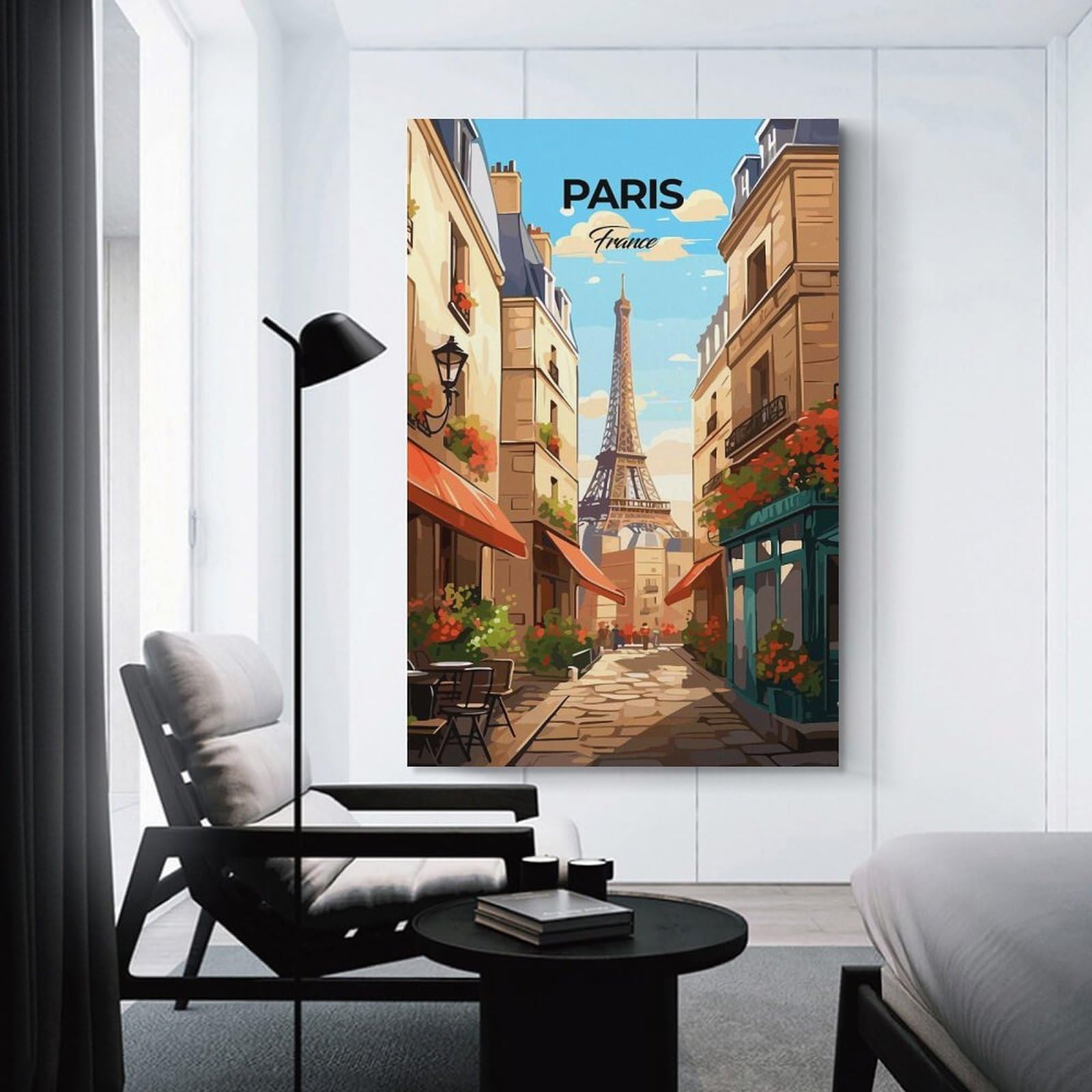 Junmoney Paris France Travel Print Wall Decor Canvas Print, 20x30inch(50x75cm), for Home Lounge, Bedroom Or Reading Nook, Decorative Artwork for Empty Walls
