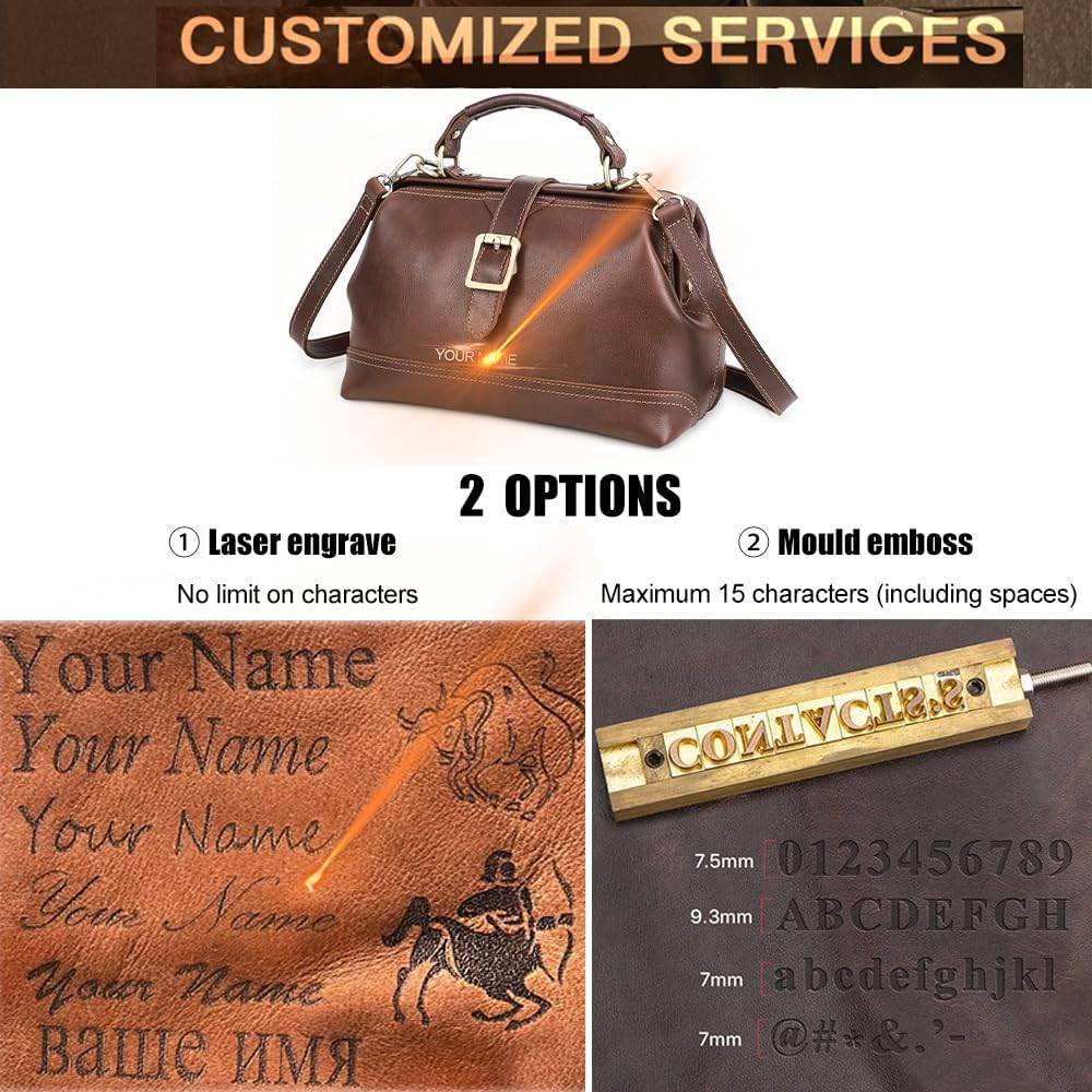 CONTACTS Genuine Leather Doctor Bag for Women Top Handle Purse Satchel Handbag Vintage Shoulder Bag - Image 9