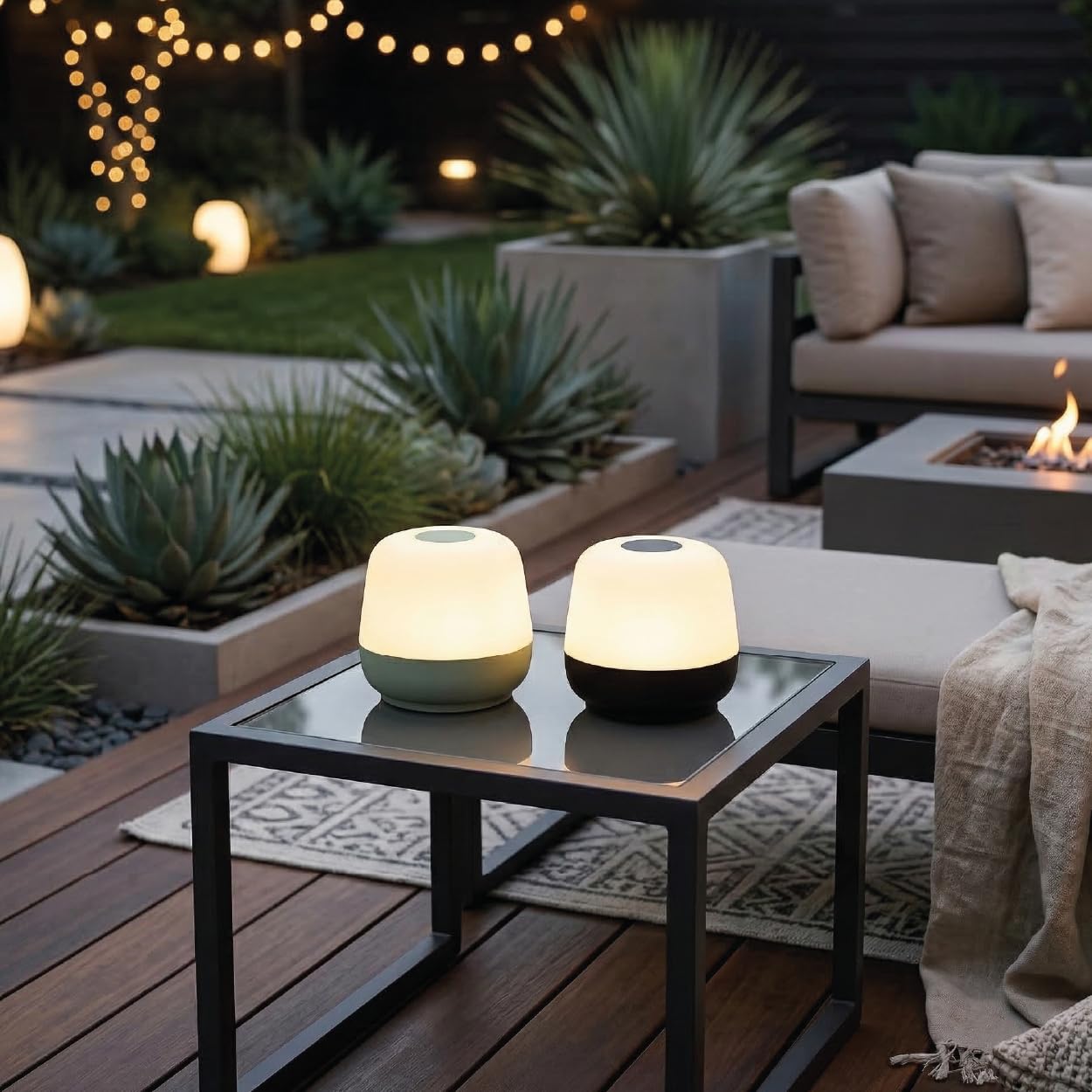 Drahtlose Tischlampe - 3er Set + Ladestation weiß - Naxos - Taupe - Tischleuchte für Innen und Außen - Wiederaufladbar - LED - Touch - Dimmbar