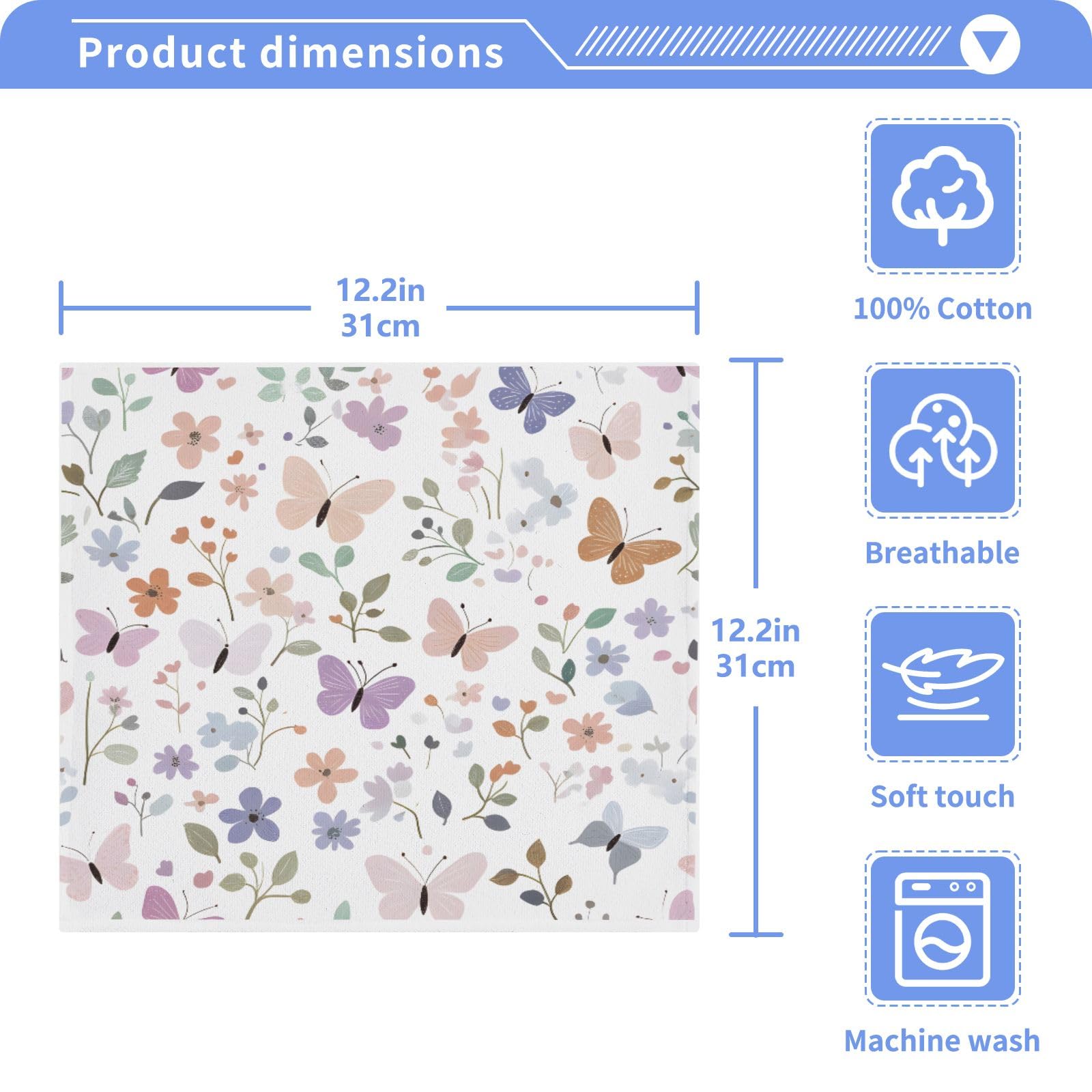 ALAZA Wash Cloth Set 100% Cotton Fingertip Towels Face Cloths Sets Butterflies Flowers Pastel Highly Absorbent Soft Feel Set of 2
