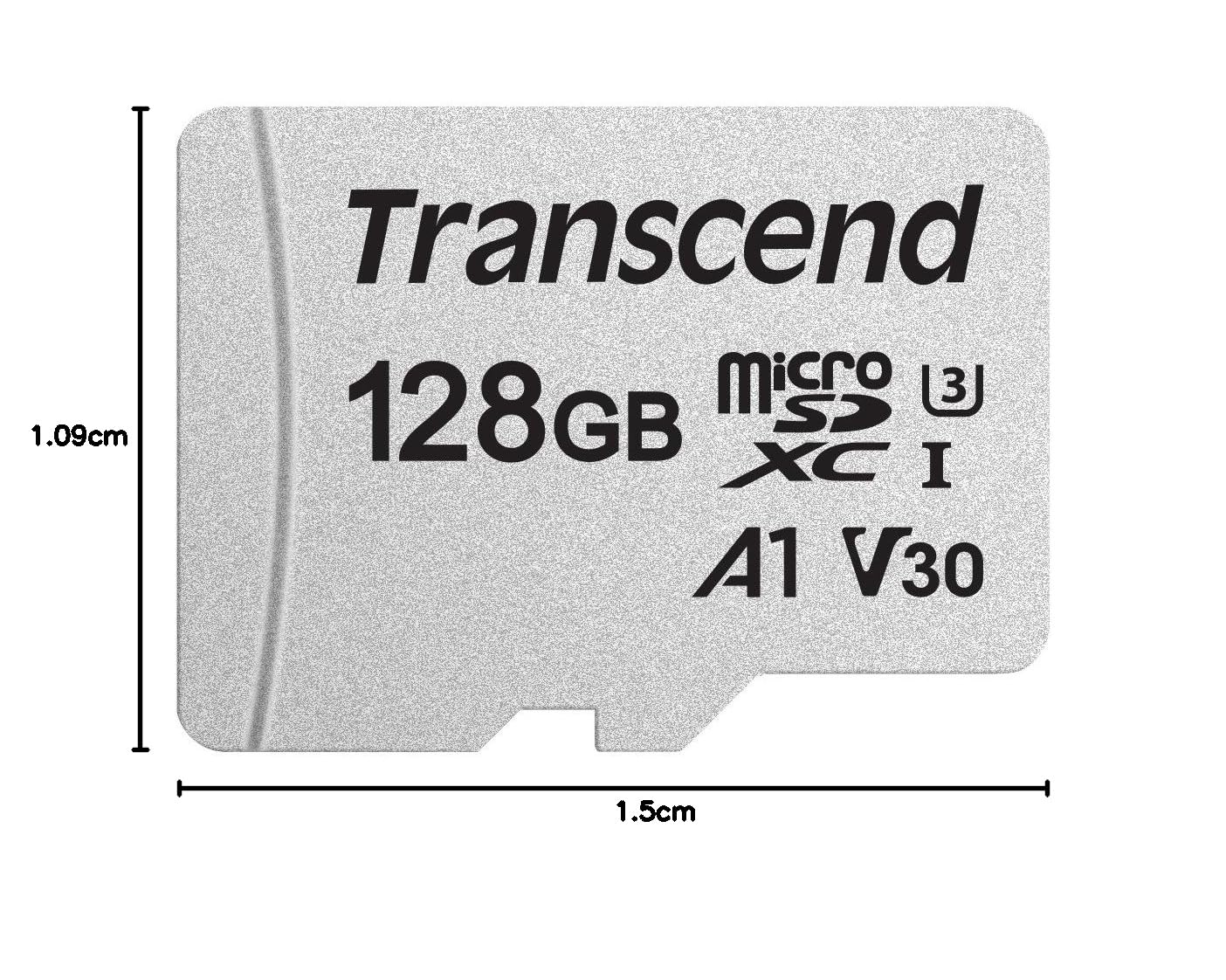 Transcend Carte mémoire microSDXC 300S 128GB Classe 10 avec jusqu'à 95/45 MB/s (pour smartphones et consoles Nintendo Switch) avec adaptateur SD et emballage Frustration Free - TS128USD300S-A