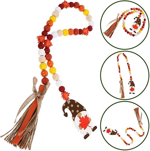 Miniatura 3 de Decoración para el hogar, cuentas de madera de Acción de Gracias con borlas, guirnalda de hojas de arce, gnomo, guirnalda de cuentas rústicas de