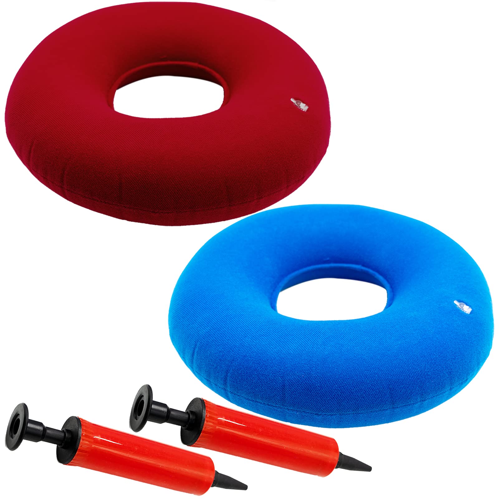 Szxmdkh Blue,Red 2Pcs Inflatable Donut Ring Cushion 40Cm With Inflator Pump For Hemorrhoid Treatment Seat Coccyx Tailbone Pillow Perineum Pain Pregnancy Childbirth Prostatitis Wheelchairs Car (Light Blue + Red)