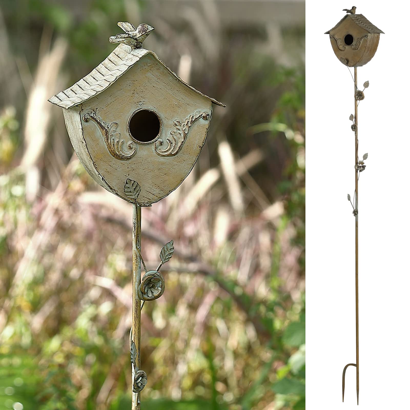 Phaxth Bird Houses for Outside with Pole, Metal Birdhouse for Outdoor