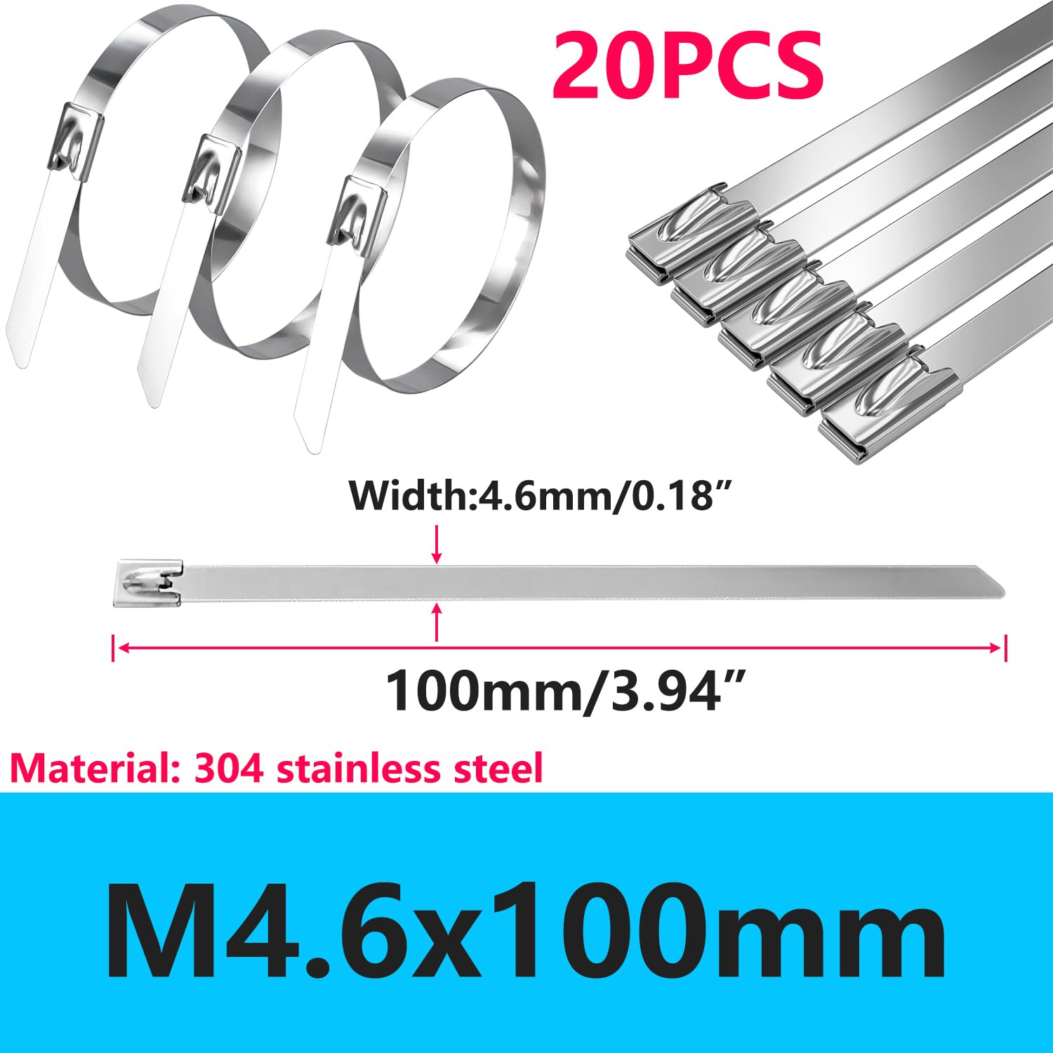 100 Fascette Stringicavo In Acciaio Inox 500x4,6 Mm - Autobloccanti E Rimovibili
