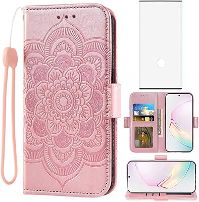 Compatible with Samsung Galaxy Note 10 Plus Glaxay Note10+ 5G Wallet Case Glass Screen Protector Flip Cover Card Holder Cell Phone Cases for Gaxaly Note10 + Notes 10+ Ten Not S10 10Plus Men Rose Gold